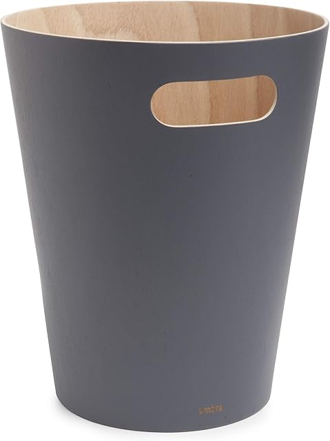 Umbra Woodrow 2 Gallon Modern Wooden Trash Can, Wastebasket, Garbage Can or Recycling Bin for Home or Office, Natural/Charcoal