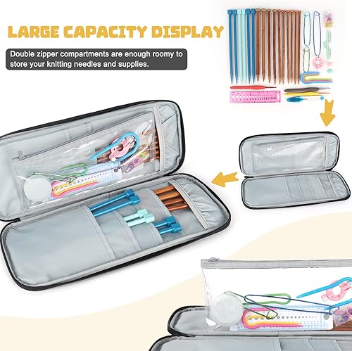 Miniatura 3 de Katech Estuche portátil para agujas de tejer, organizador portátil con ganchos de ganchillo, bolsa de almacenamiento vacía con bolsillo transparente
