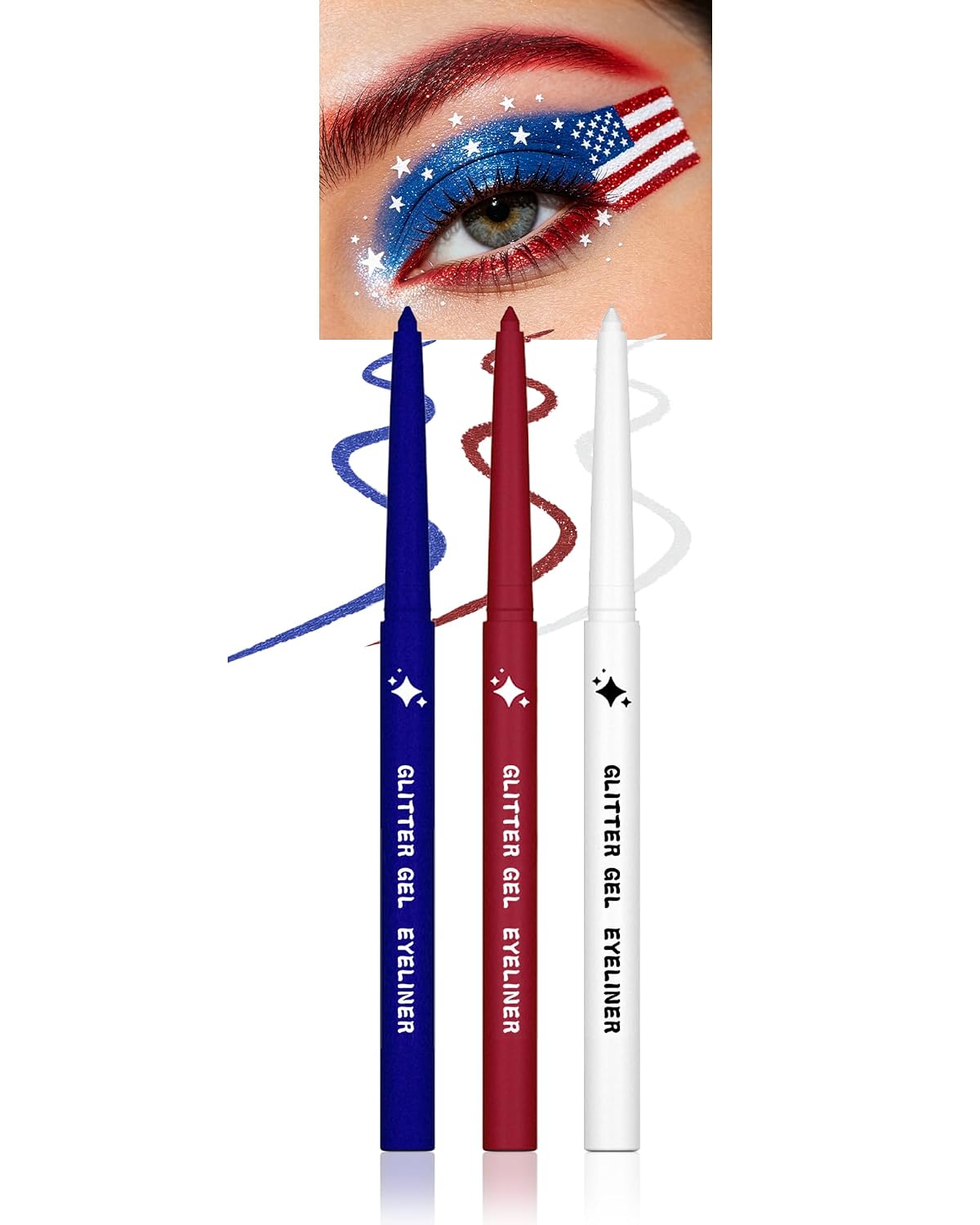Glitter Eyeliner Pencil Set,Glitter Gel Eyeliner Pencil for 4th of July