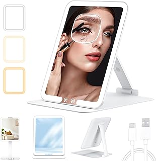 Espejo de maquillaje de viaje con luz, espejo...