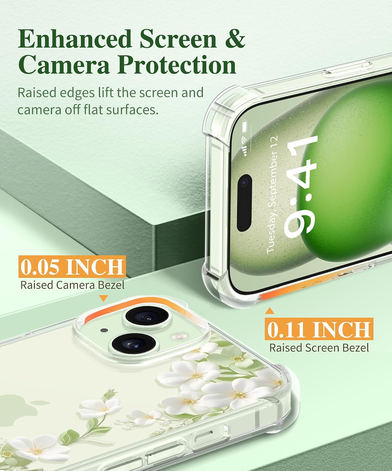  for iPhone 15 Plus Case Floral, Screen Protector & Lens Protector thumbnail