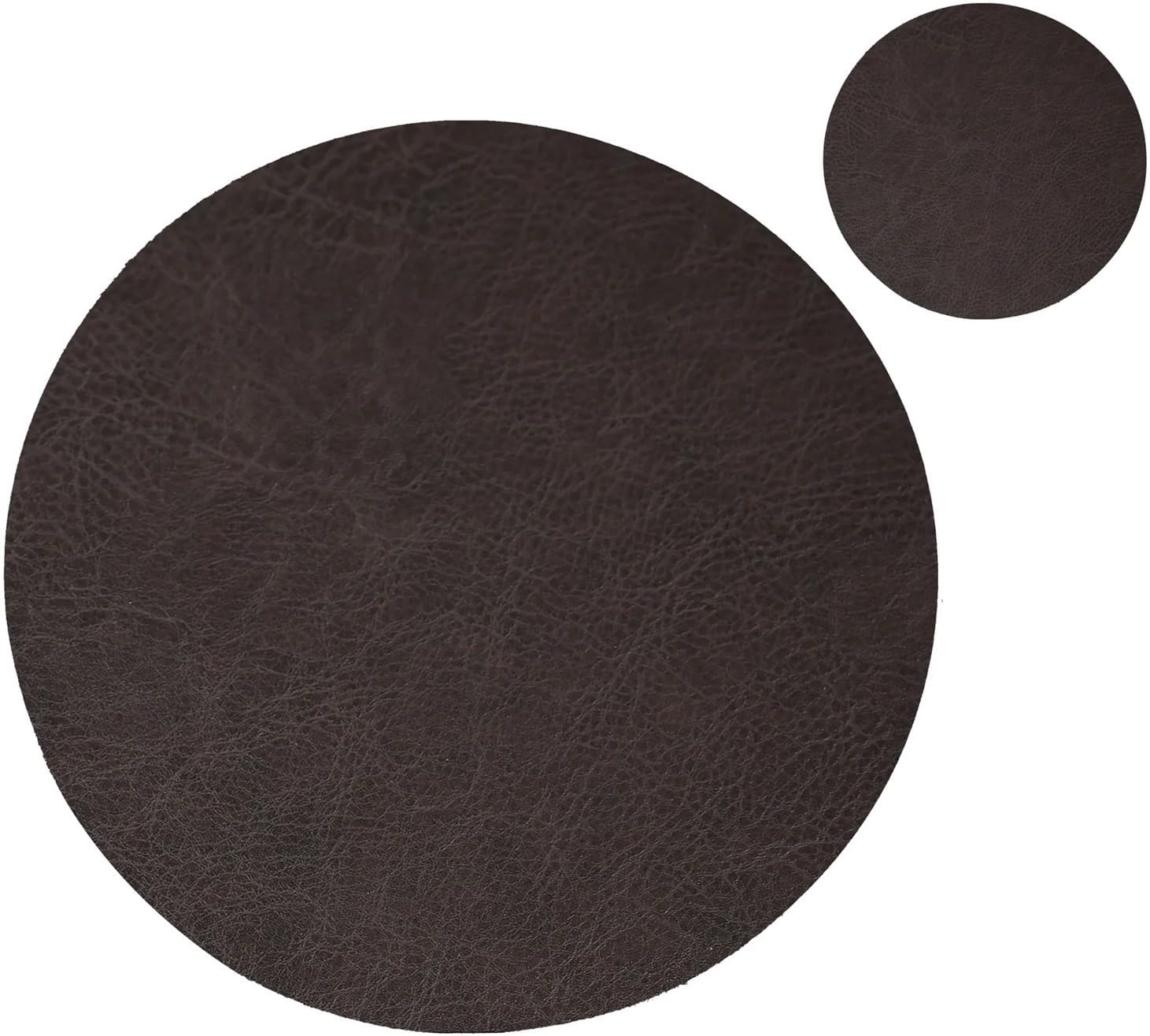 Round Placemat and Coaster Set of 1/4/6 Faux Fur PU Leather Food Grade Table Plate Mat Kitchen Accessories коврик(COR Chocolate,6 Sets)