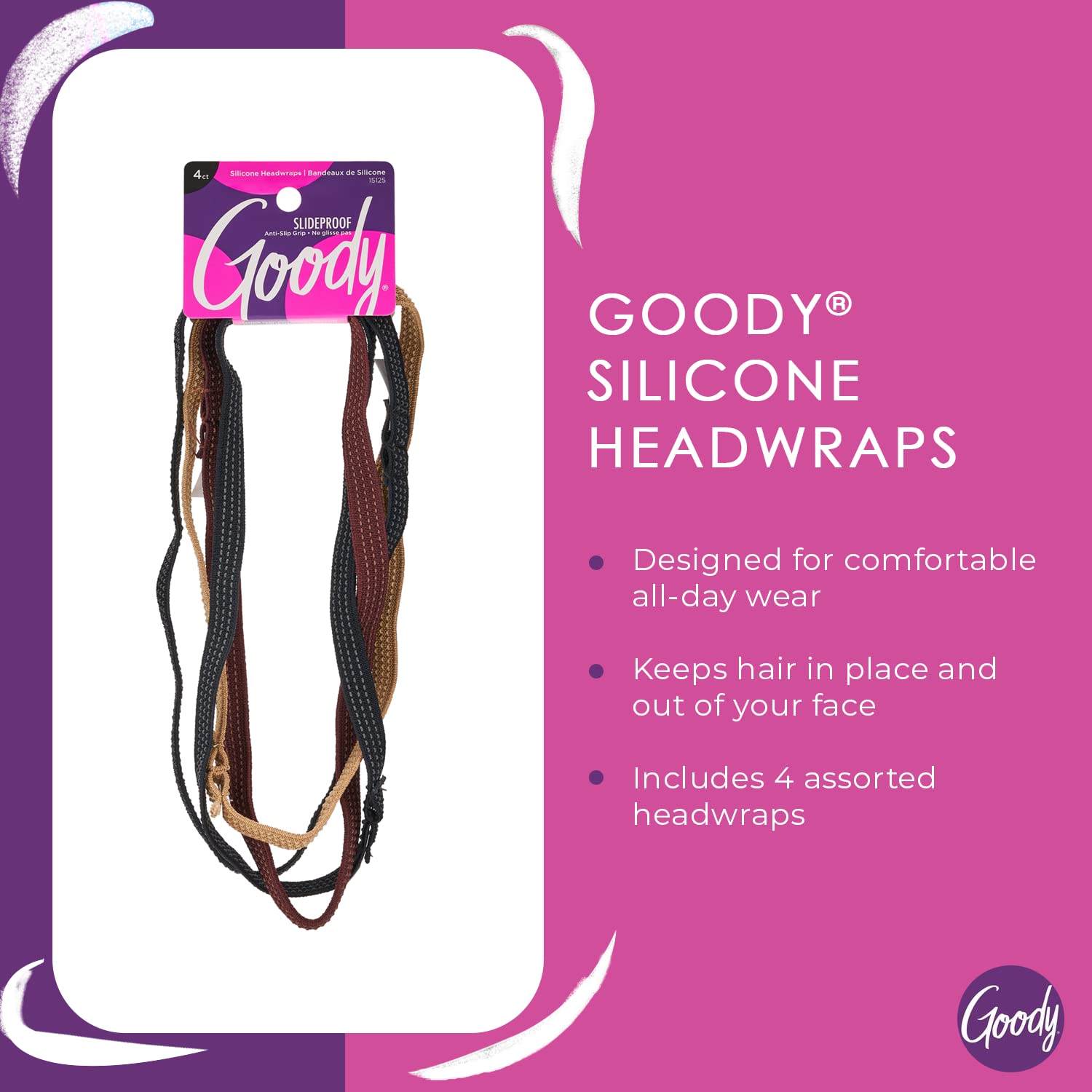 Goody Extra Thin Headwraps - 4 Count, Assorted Colors - Comfortable and Stylish Fabric Won't Pull, Snag or Damage Your Hair - Pain-Free Hair Accessories for Women, Men, Boys, and Girls