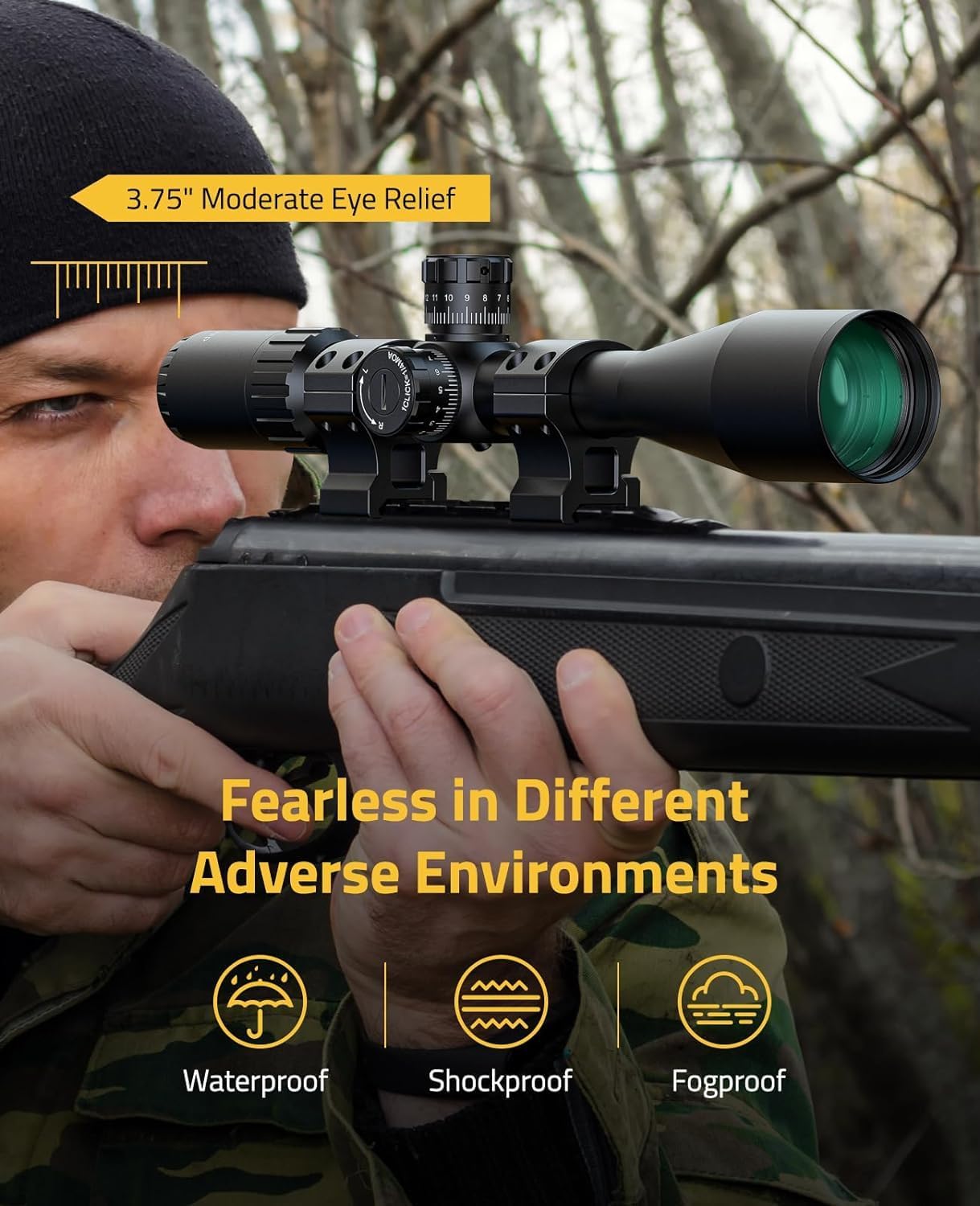 CVLIFE BearPower 5-25x50 FFP Rifle Scope - First Focal Plane with MOA Illuminated Reticle, Zero Stop, Parallax Adjustment, Scope Rings - Long Range Hunting Scope 30mm Tube