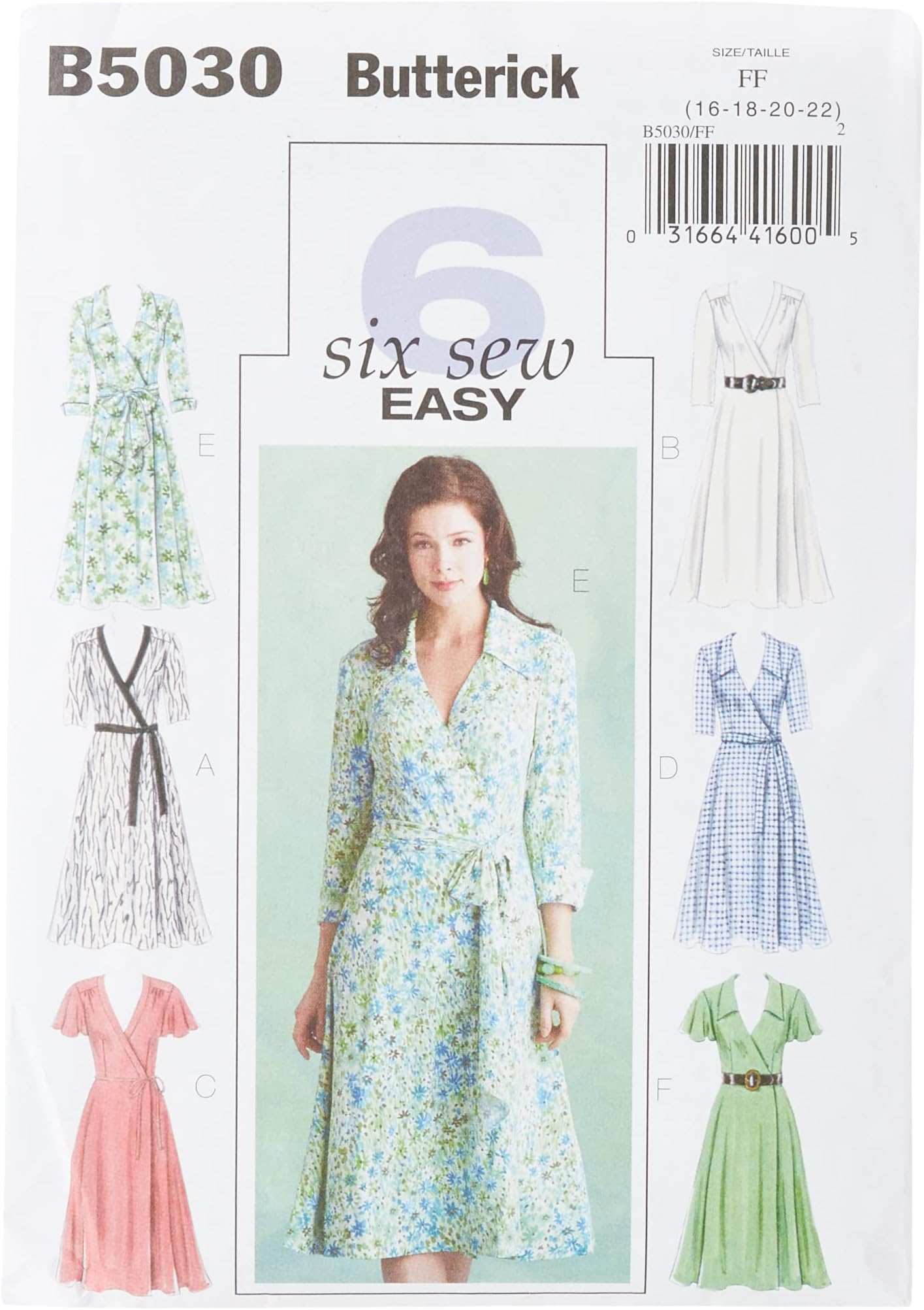 Patterns B5030 Misses' Dress, Belt and Sash, Size FF (16-18-20-22)