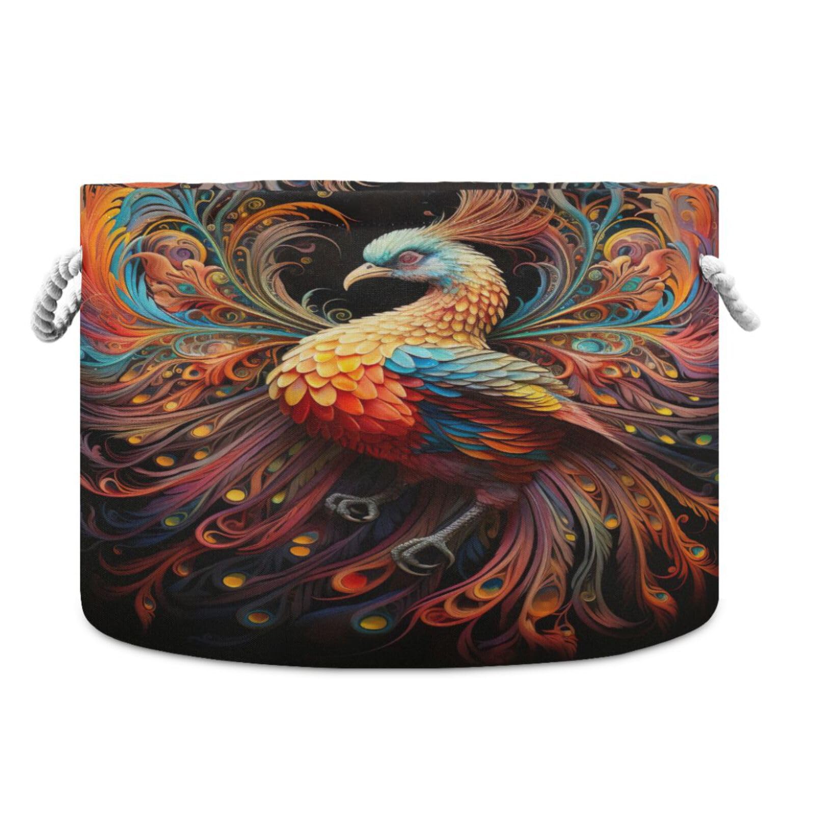 Round Colorful Phoenix Storage Basket Large Organizer Bin Laundry Hamper Toy Storage Basket with Handle for Nursery Clothes Toys 202b4482