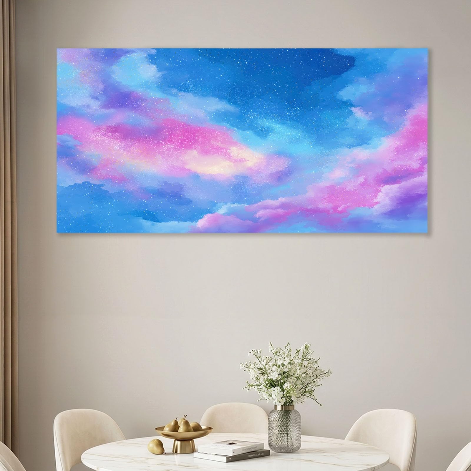 Générique Marzycielski druk na płótnie 120 x 60 cm drewniana ramka plakat na obraz dekoracja ścienna - Mgławica niebieska chmura gwiaździste niebo do salonu, sypialni, przedpokoju i łazienki