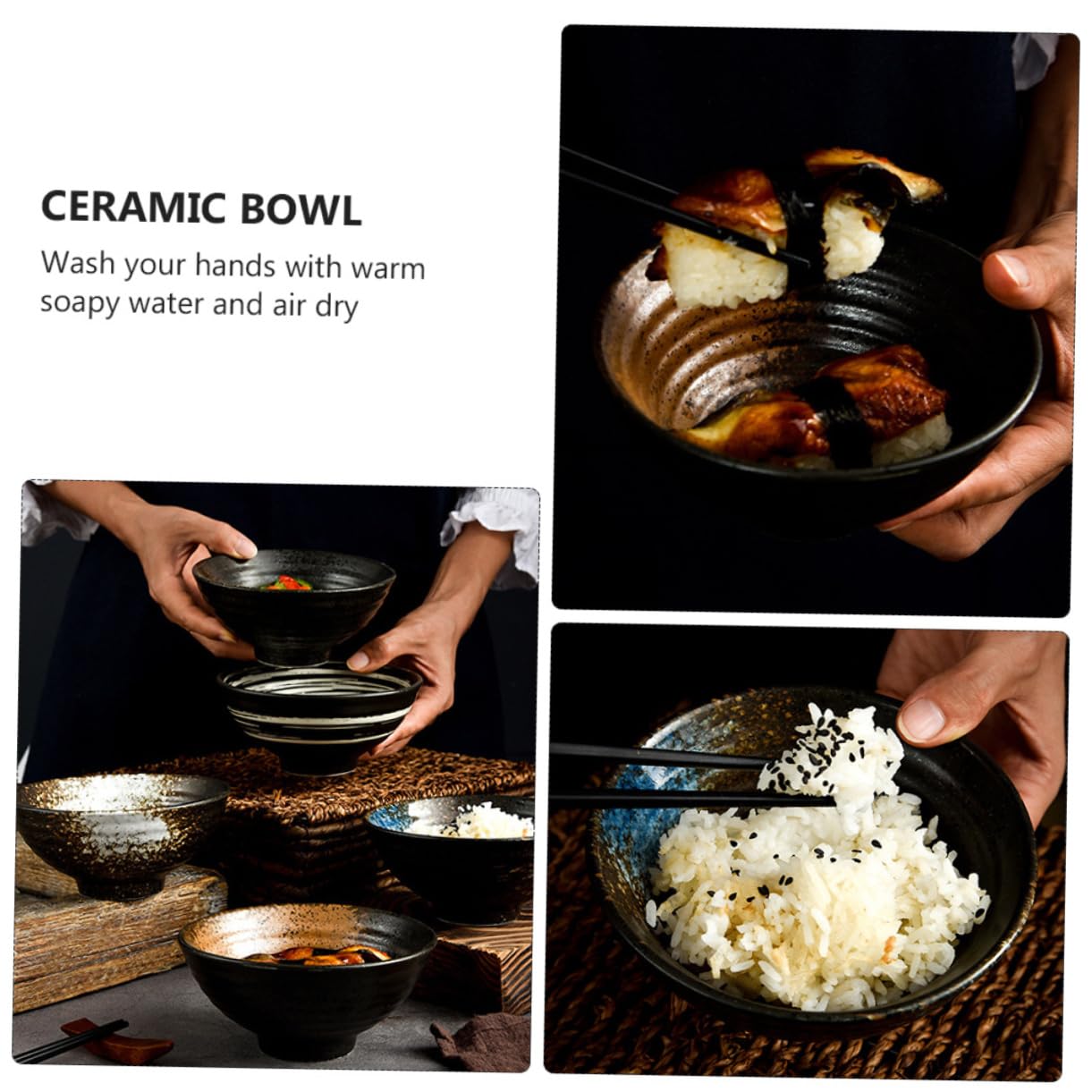 Mikinona Tazón de Ramen de Cerámica Japonesa, 4 Piezas para Sopa y Arroz