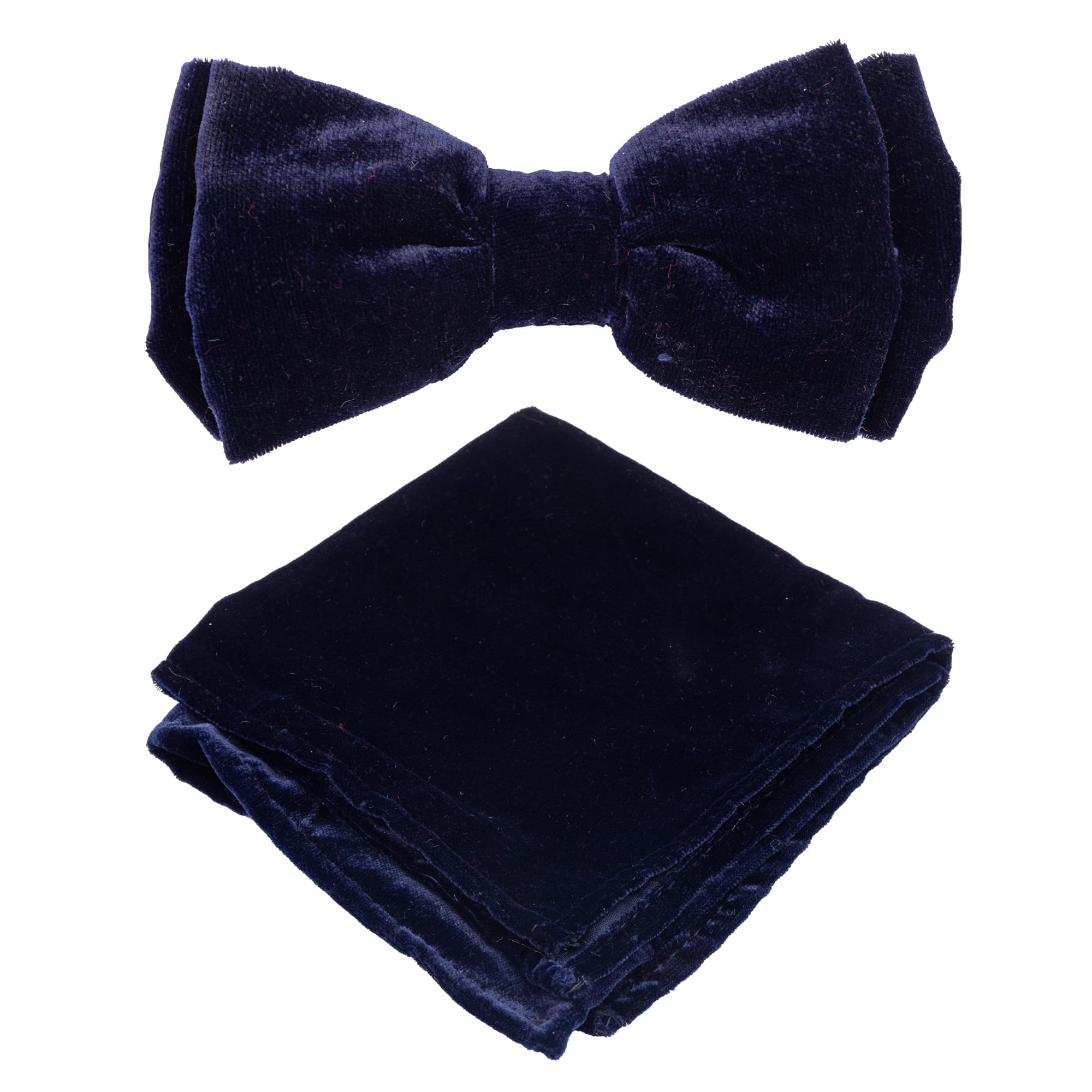 Men's Navy Blue Velvet Bow Tie & Matching Pocket Square-image-37