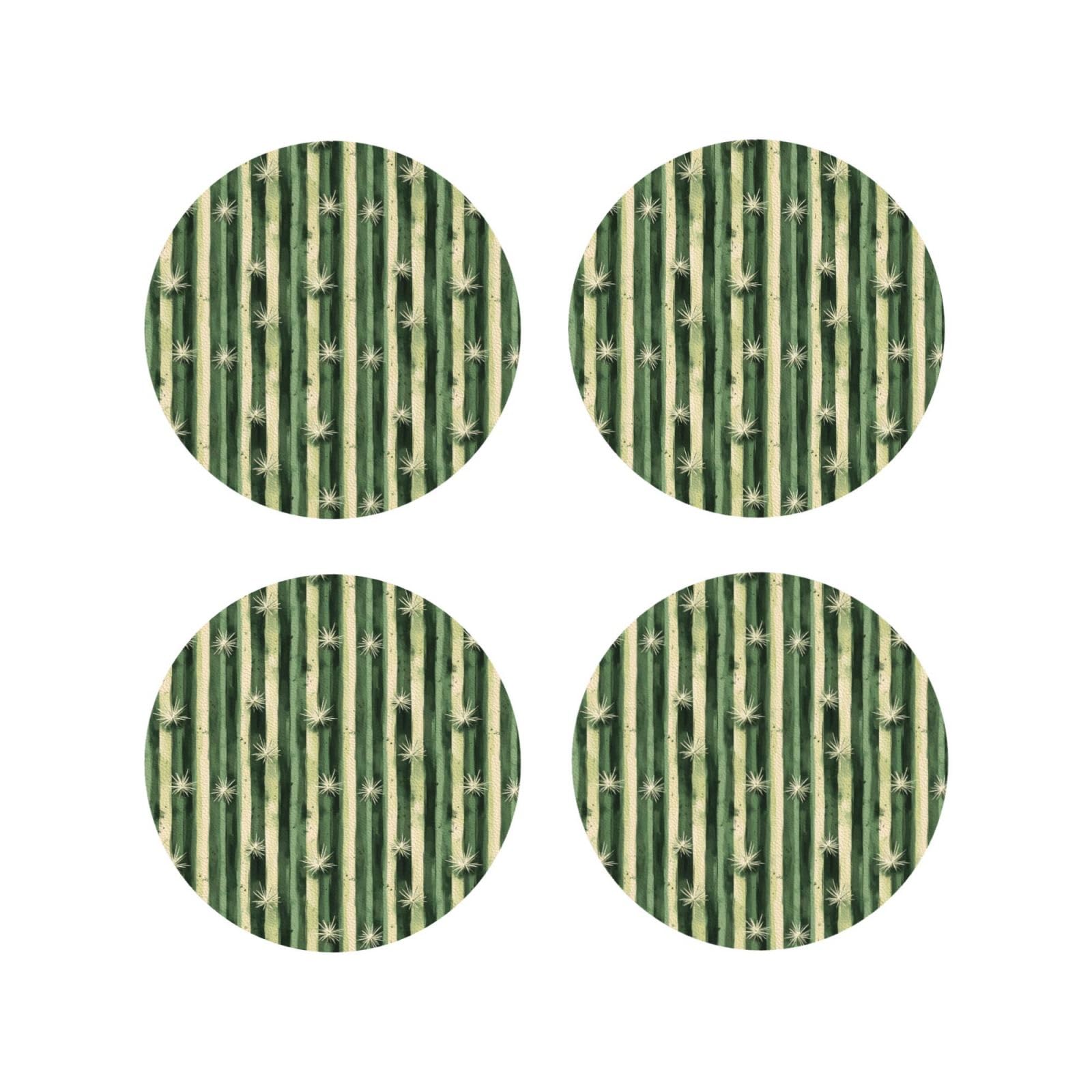 Leather Coasters Set of 4 - Cactus Vertical Stripes Print Lightweight Drink Coasters for Desk