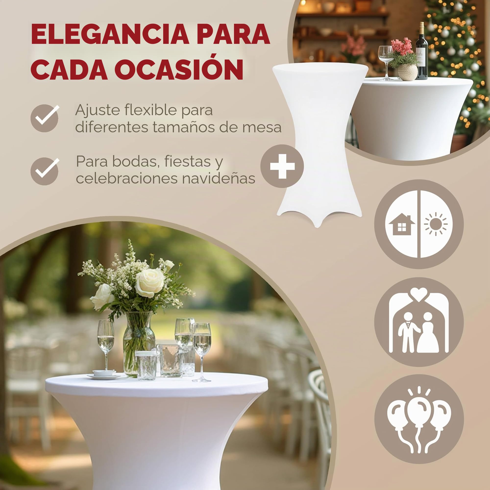 Deuba 5 x Manteles elásticos para Mesa de pie Alta de 70cm Lavable fácil Cuidado Blanco para Eventos matrimonios