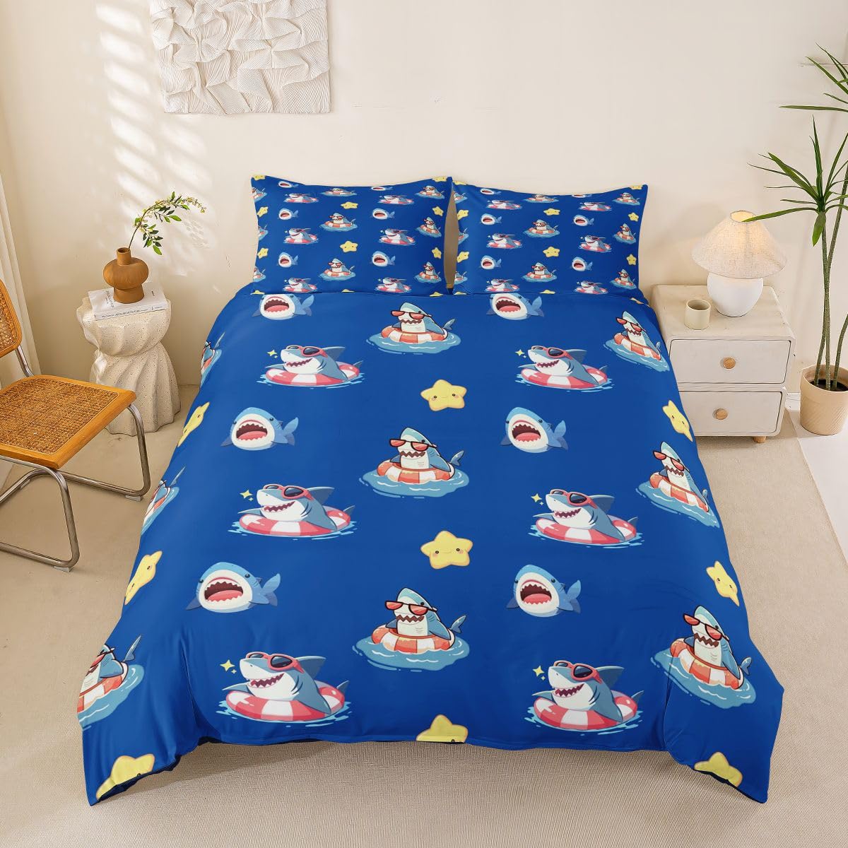 Housse de couette 200x200 requin pour créer une chambre enfant thème océan et vie marine