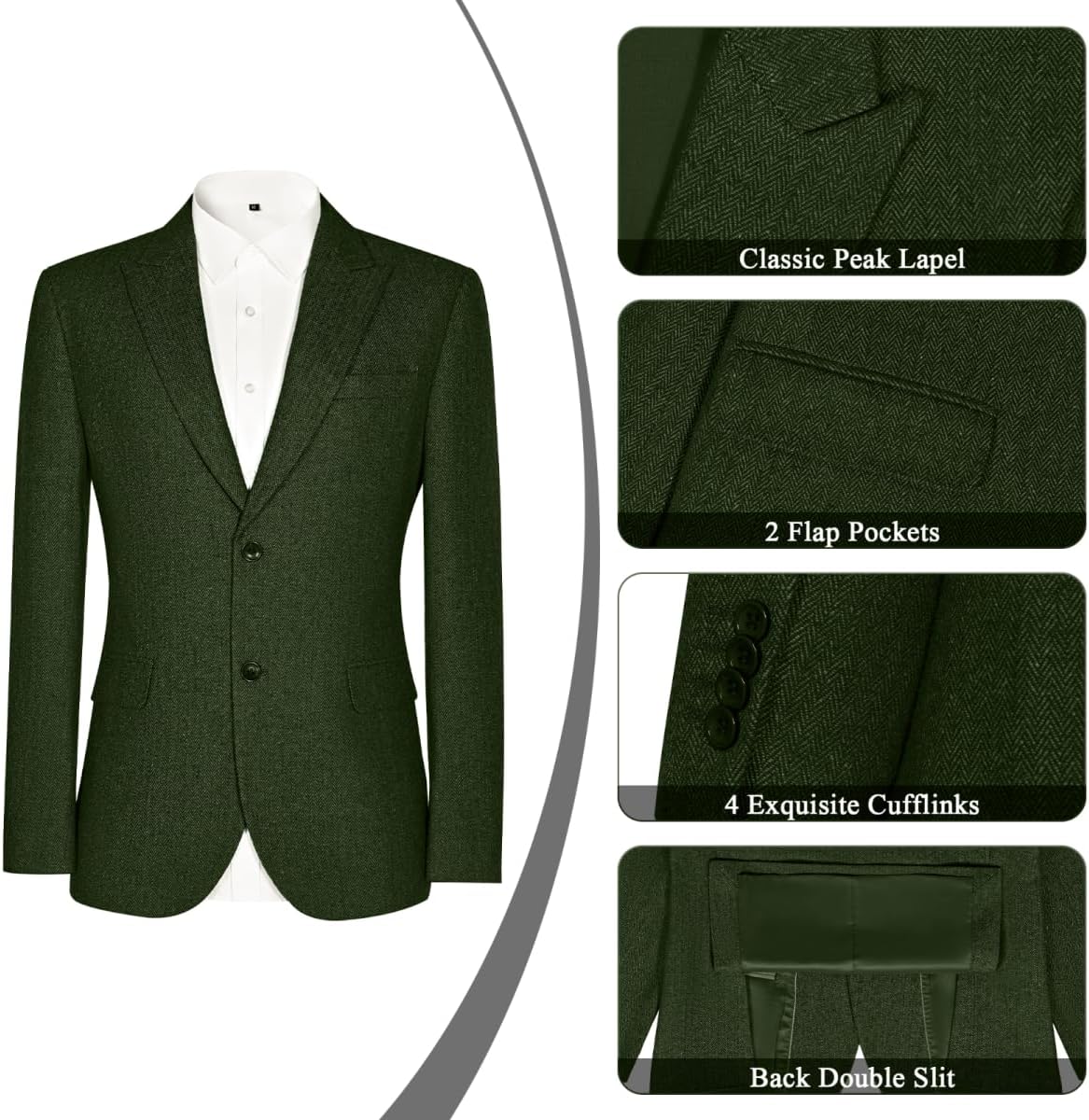Vintage Tweed Herringbone Suits for Men 2 Button Slim Fit 3 Piece Formal Wool Suit Jacket Vest Pants Men Prom Dress Tuxedo