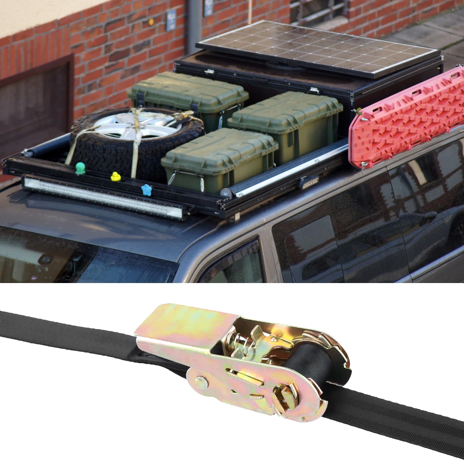 QWORK® 4 sztuki pasów mocujących z naciągiem za pomocą klamry z mechanizmem zapadkowym, 4 m, pas mocujący odporny na warunki atmosferyczne, zestaw pasów mocujących, do kajaków, desek do surfowania