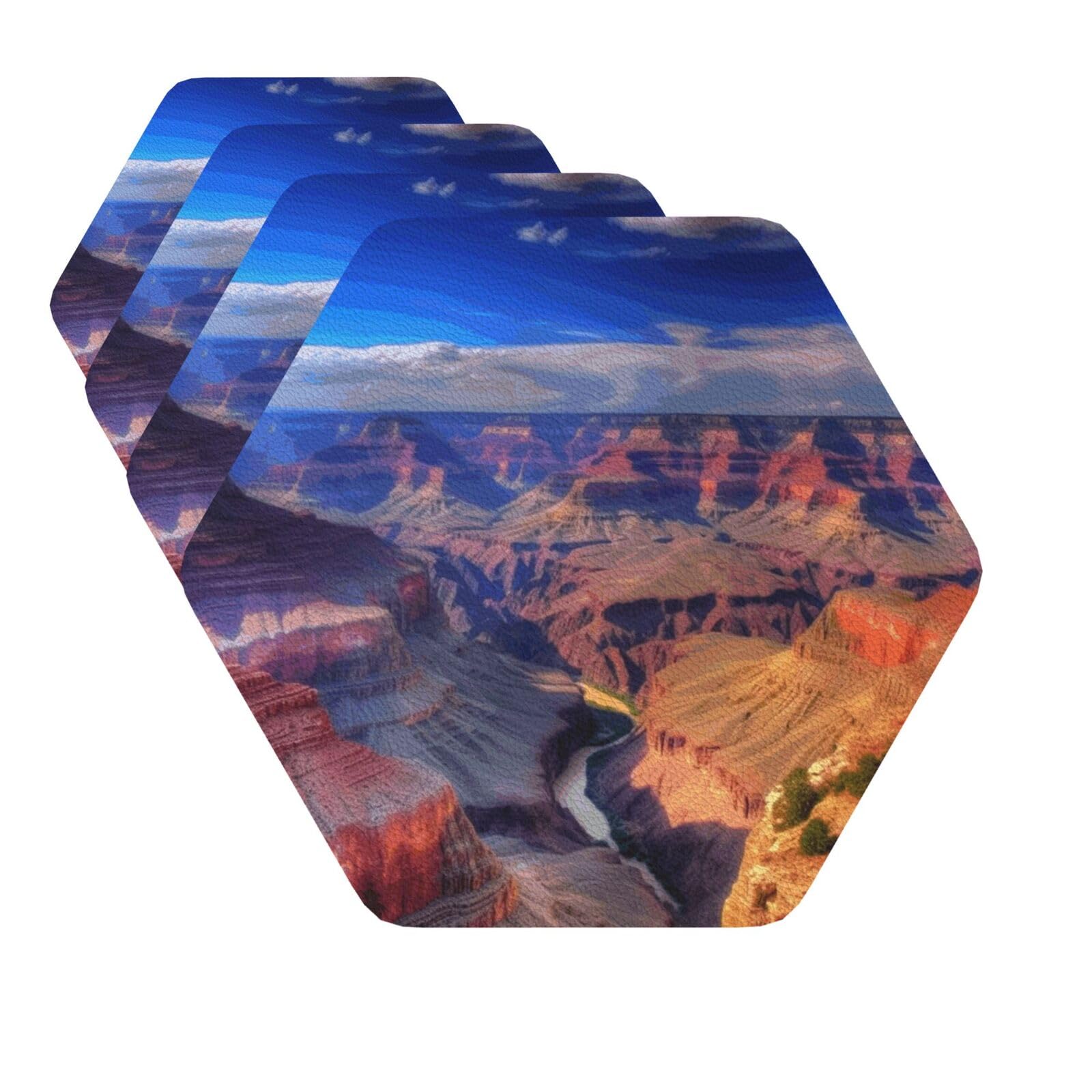 Drink Coasters Set of 4 Quick-Dry Leather Coaster Beauty Grand Canyon Coasters for Drinks Coffee Cup Mat Tabletop Protection Heat Resistant Coaster for Kitchen Bar Office Home Decor