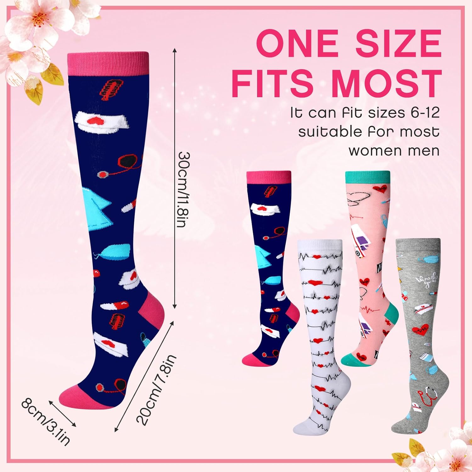 Vicenpal 4 Pairs Nurse Socks Novelty Nursing Knee Long Sock for Women Medical Sock Athletic Outdoor Sock for Nurse Appreciation Gifts - Image 4
