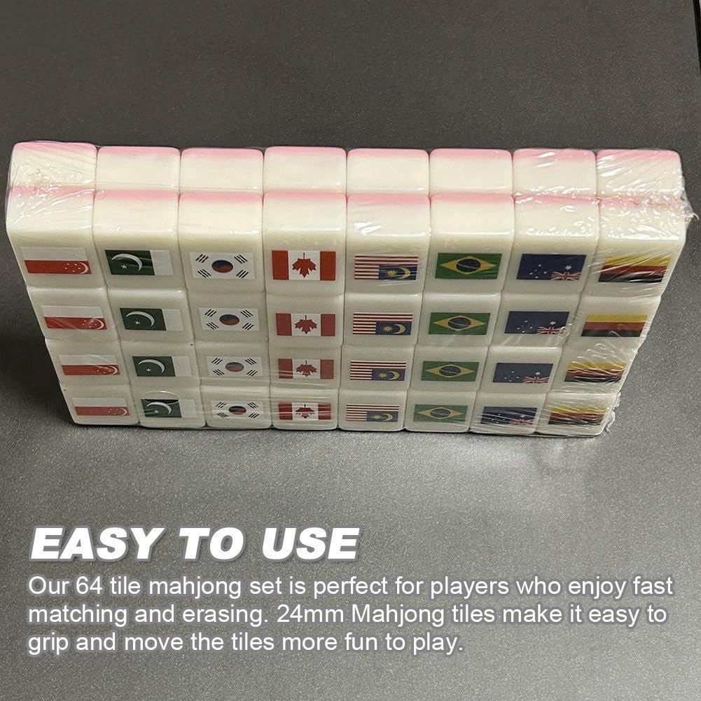 64 Fliesen, Brettspiele, Flaggenmuster, Mahjong-Spiel, Mahjong-Fliesen-Set, Familien-partyzubehör Für Zuhause, Festival, Party