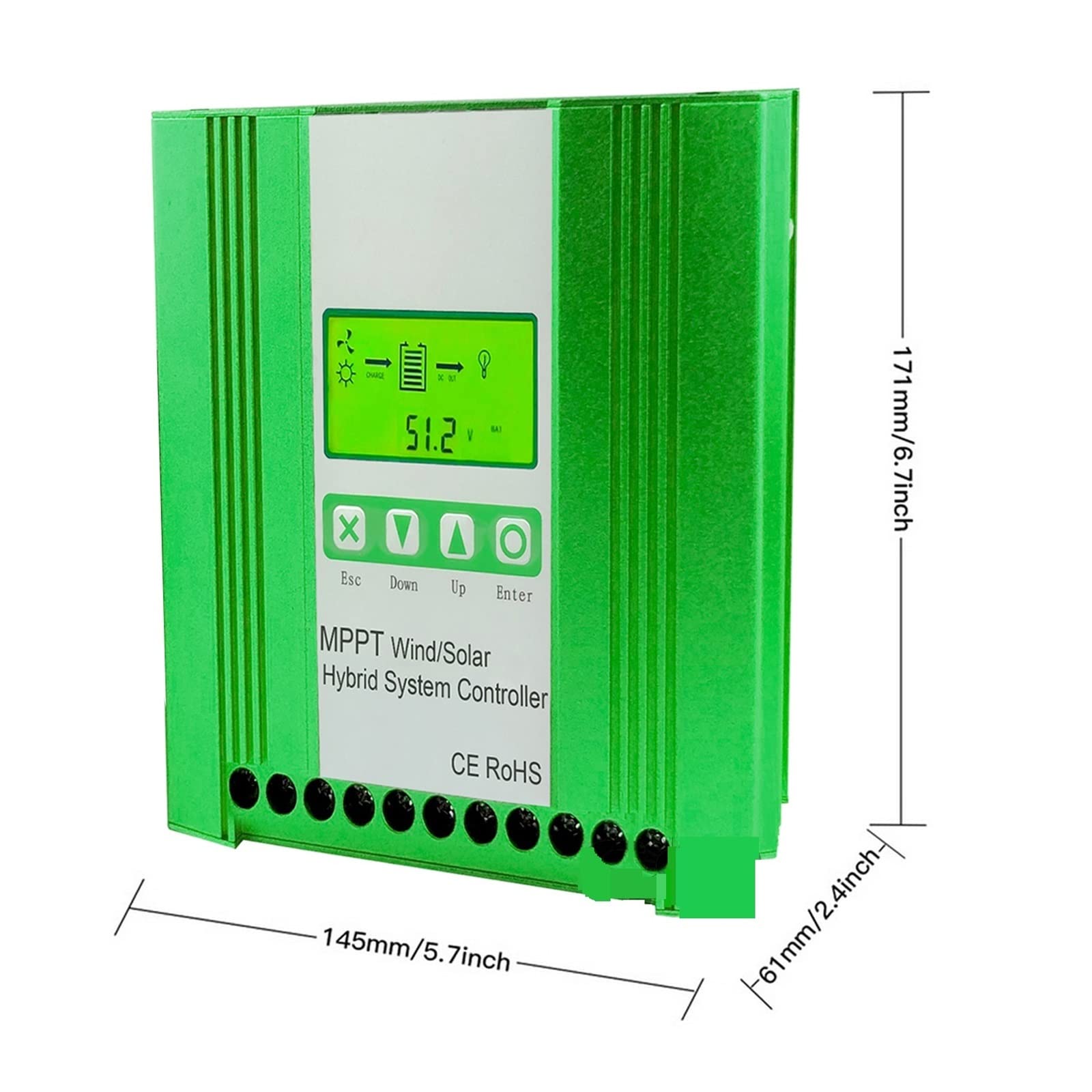 Kontroler słoneczny, 12V 24V 48V 2000W MPPT Wiatrowy regulator ładowania słonecznego Regulator generatora wiatrowego do litowo-ołowiowego kwasu Lifepo4