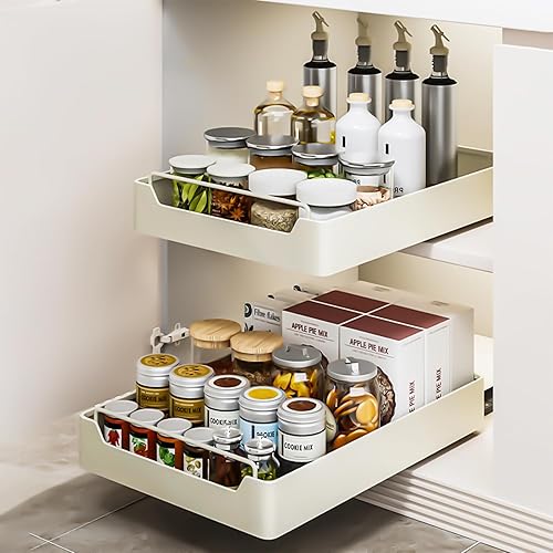 Miniatura 6 de QUSEHA Organizador de gabinete extraíble fijo con nano película adhesiva, estantes de despensa deslizantes resistentes, estante de despensa con