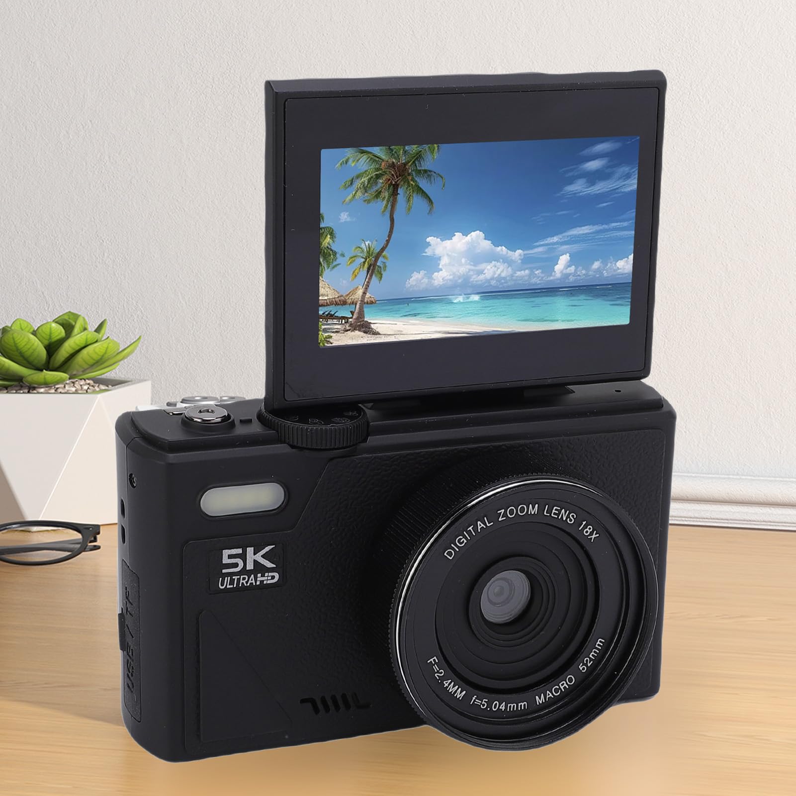 5K UHD デジタルカメラ 75MP 18倍ズーム 録画 コンパクトカメラ Amazon | 写真とビデオ用の5Kデジタルカメラ,3 フリップ
