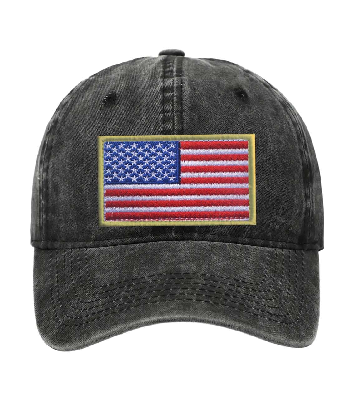 Petite Pine USA Baseball Cap with Washed Cotton Fabric,Hat with Embroidered by American Patch,Sun Hat,Adjustable Baseball Cap for Unisex Men Women Teens Washed Baseball Cap(Black)