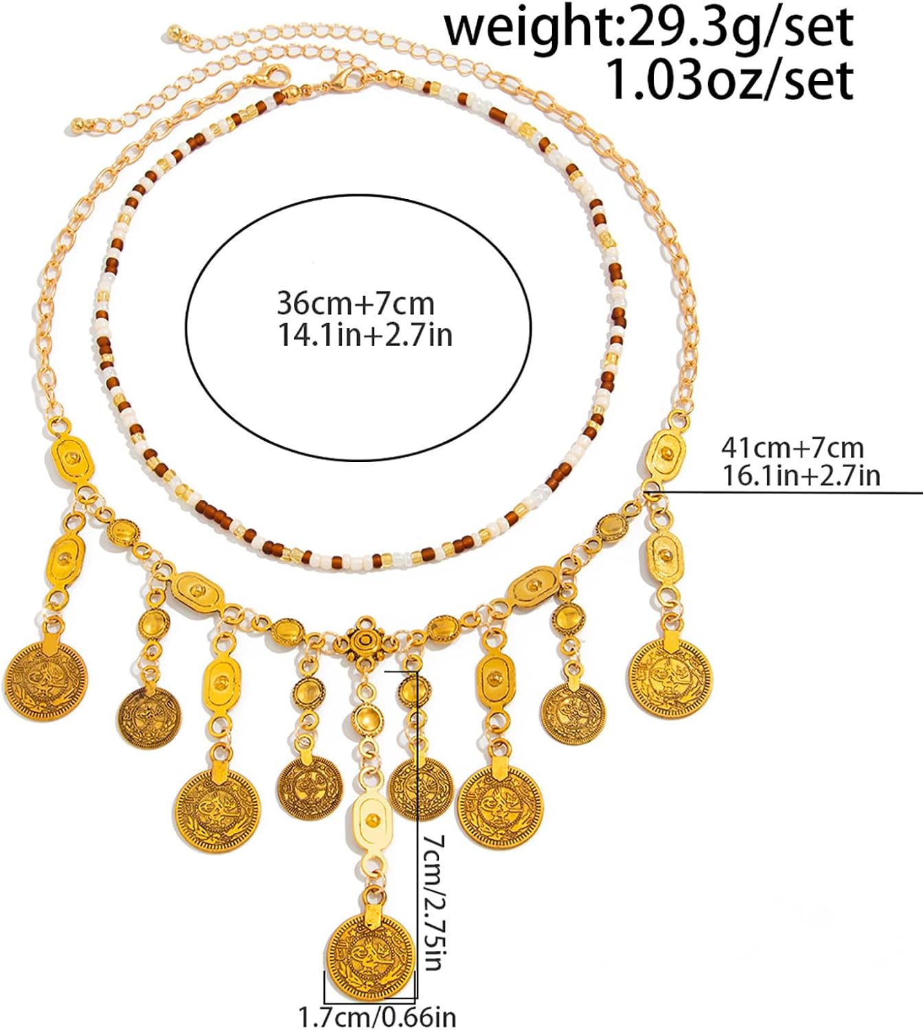 Boho Coin Charm Necklace for Women Layered Pirate Necklace Gold Coin Beaded Pendant Necklace Chunky Coins Tassel Ethnic Gypsy Costume Accessories Jewelry Gifts - Image 4