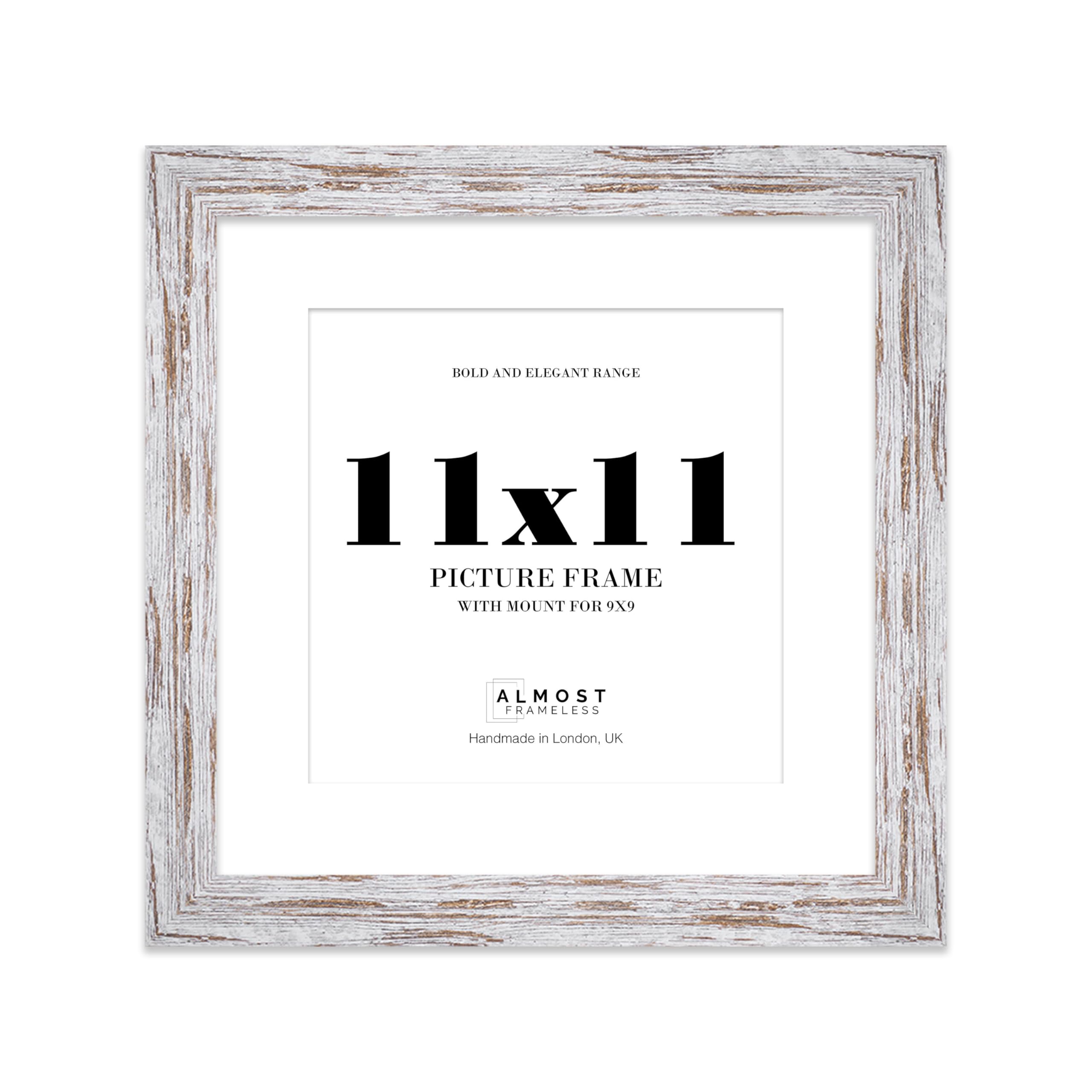 11x11" Distressed Wood Square Frame With Mount for 9x9" Pictures 28mm Edge Frame Display with Wall Hooks and Kickstand, 1 Pack