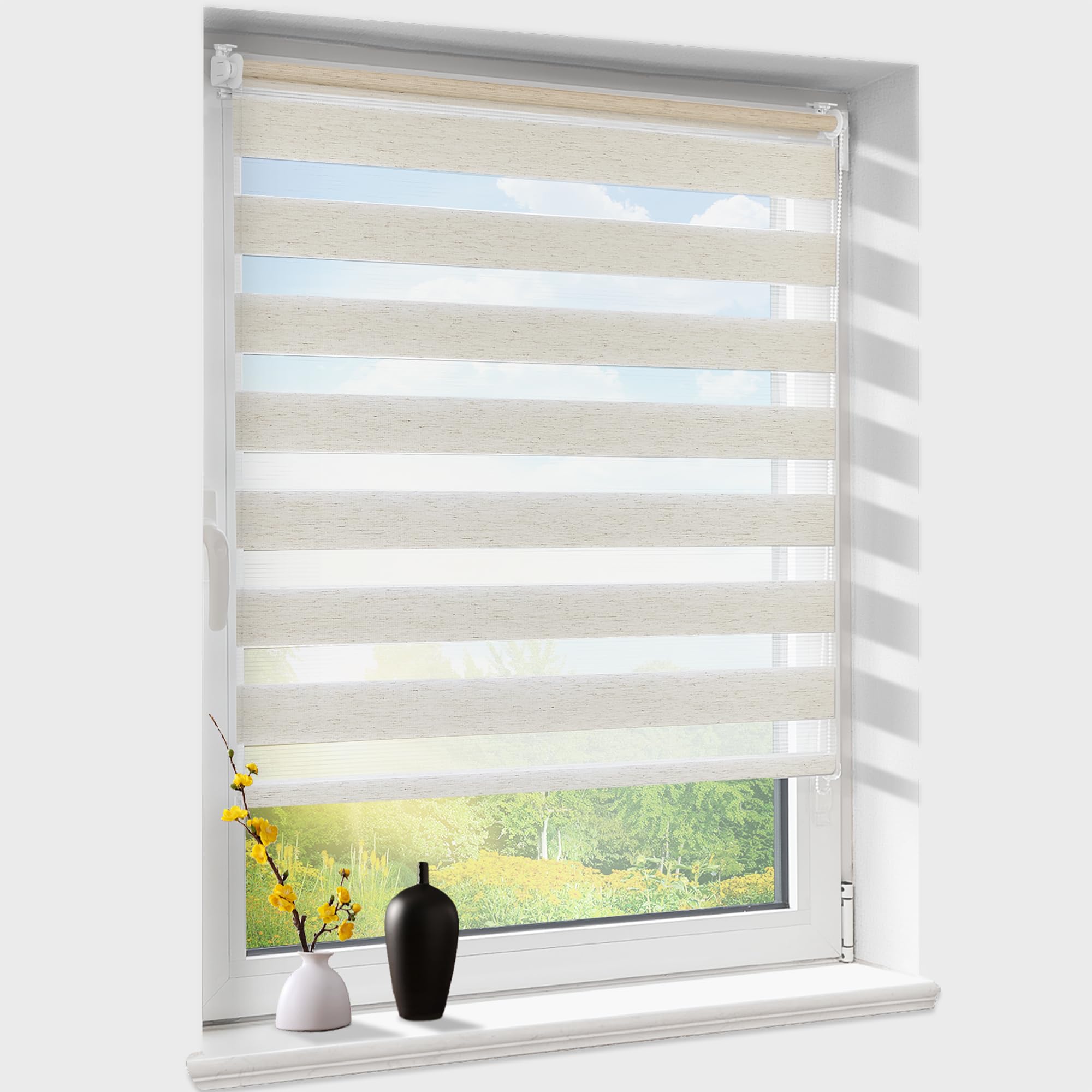 Doppelrollo klemmfix ohne Bohren, Duo Rollos für Fenster & Tür mit Bohren, Version 2026 Natur B55 x H150cm (Stoffbreite 55 cm), Fensterrollo lichtdurchlässig & verdunkelnd, Klemmrollo Sonnenschutz