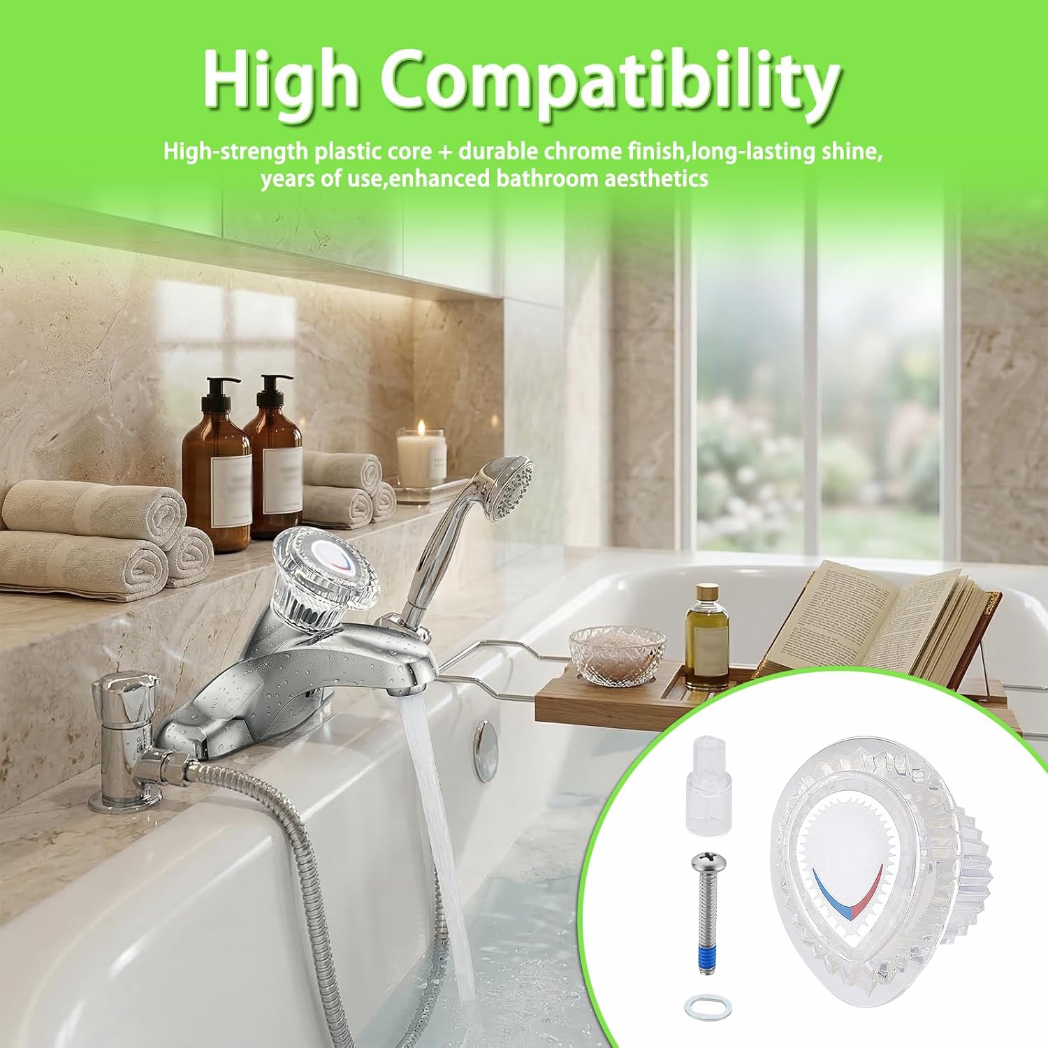 96797 Shower Handle Replacement Kit, Compatible with Moen Chateau Single-Handle Tub/Shower Faucet, Shower Knob Replacement for 1225 Cartridge, Includes Screws & Knob Insert (1 Pack)