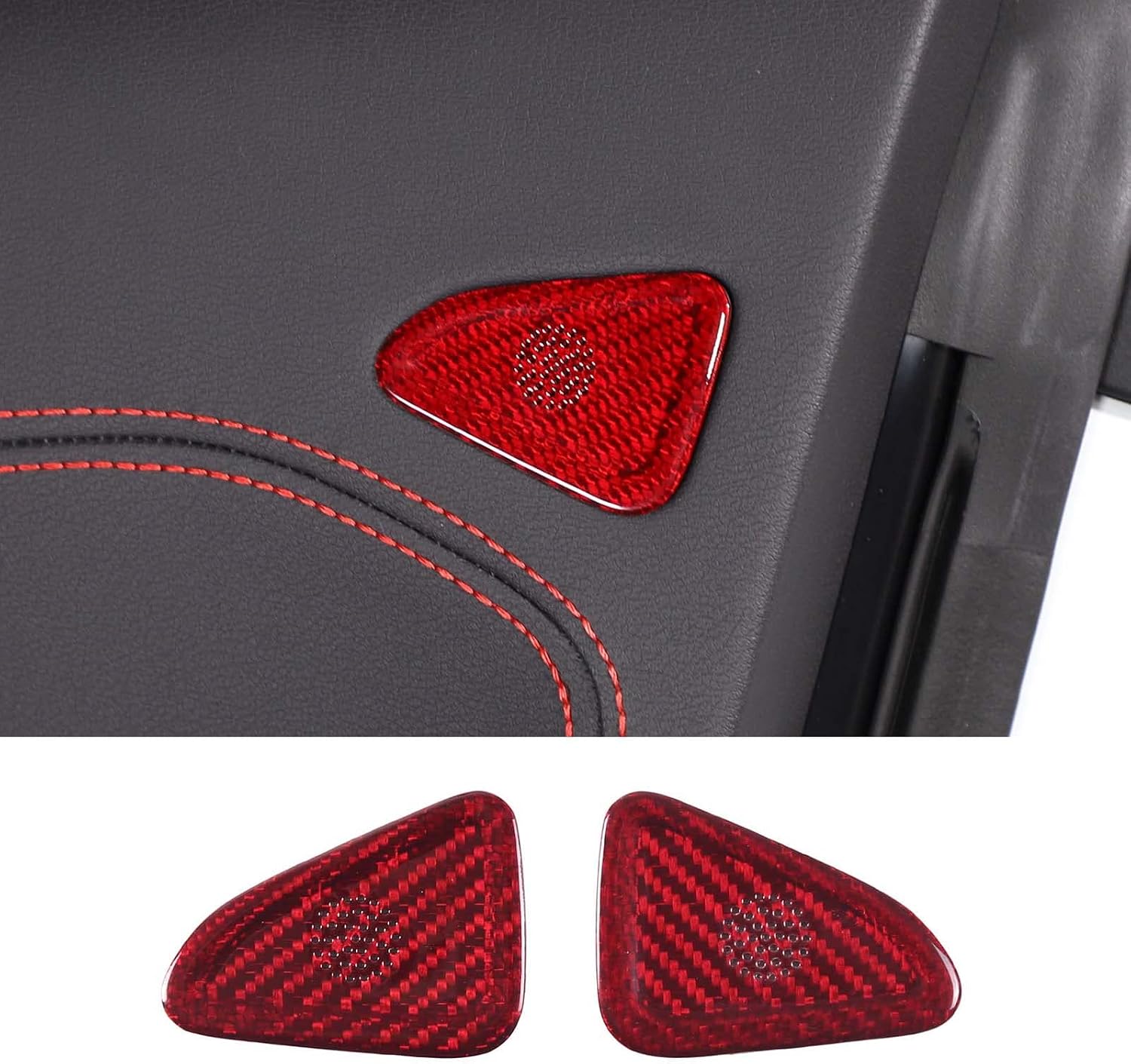 Sekhyna Car Side Door Speaker Cover Trim Real Carbon Fiber 2PCS Compatible with Corvette C8 Stingray 2020-2023,C8 Interior Door Trumpet Grille Cover Trim Accessories (Red)
