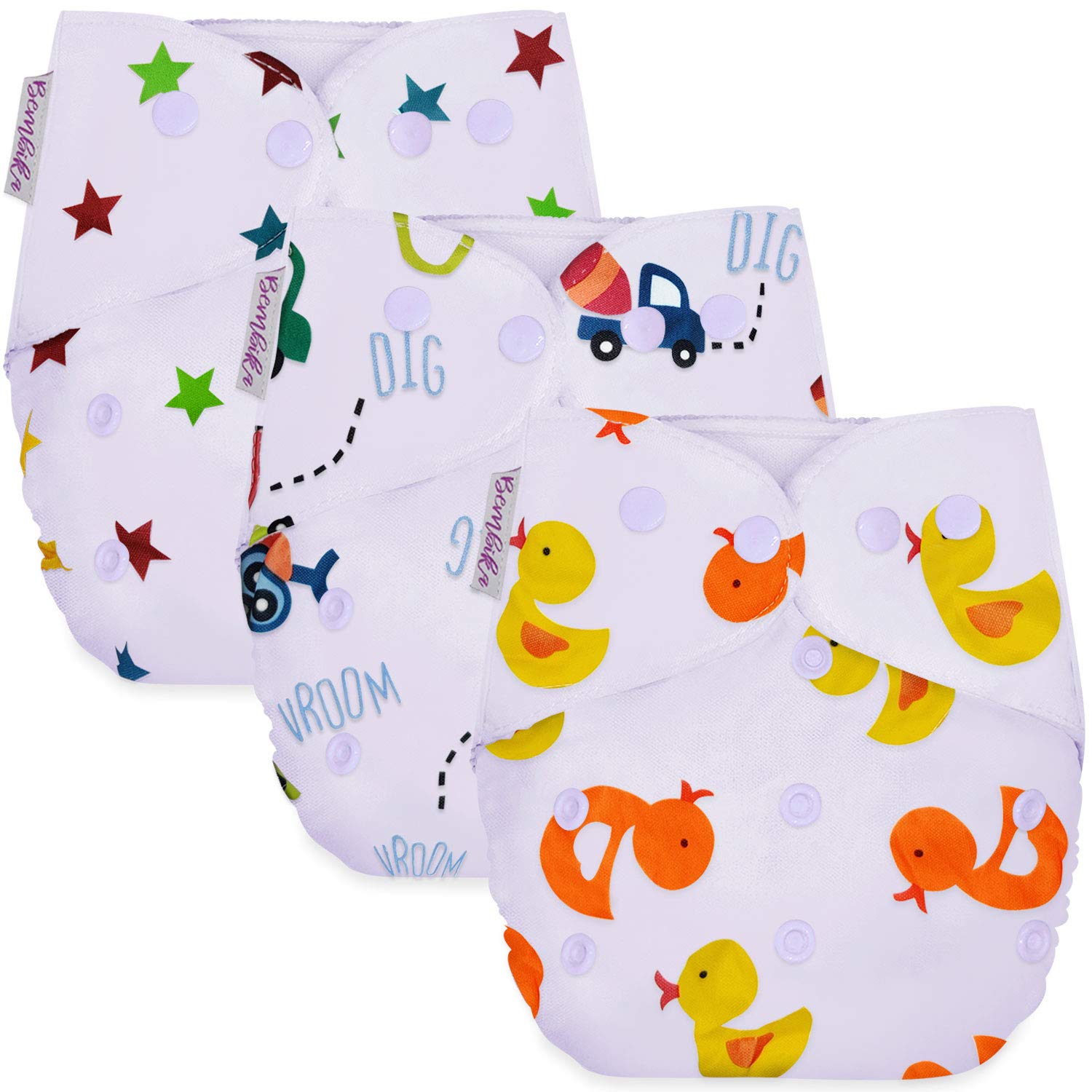 Bembika B Plus Printed Cloth Diapers for Babies, Washable Reusable, Adjustable Sizes (3 Combo) (No Inserts Included) 3C