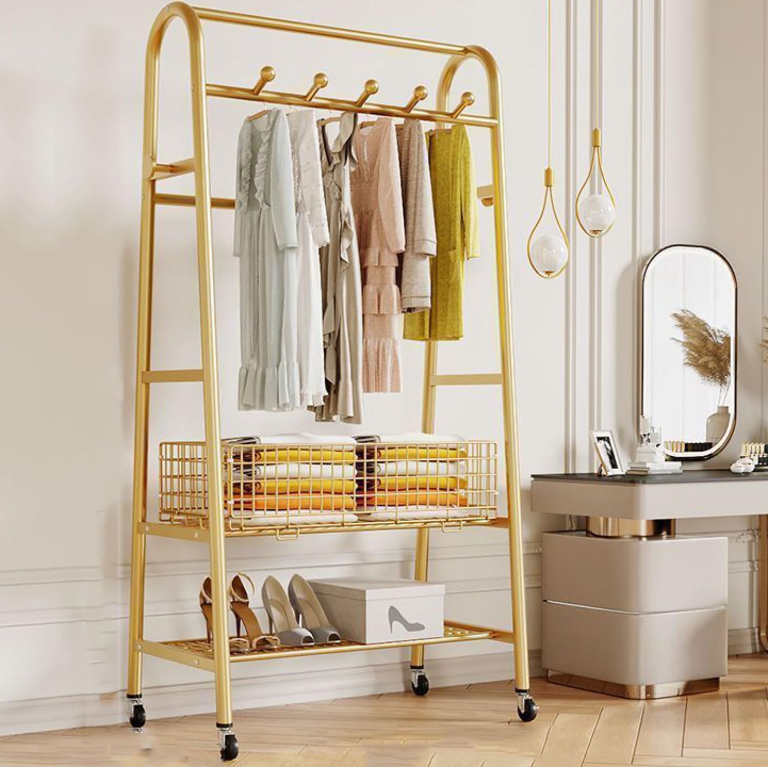 Portant a vetements multifonctionnels avec etageres de rangement chambre