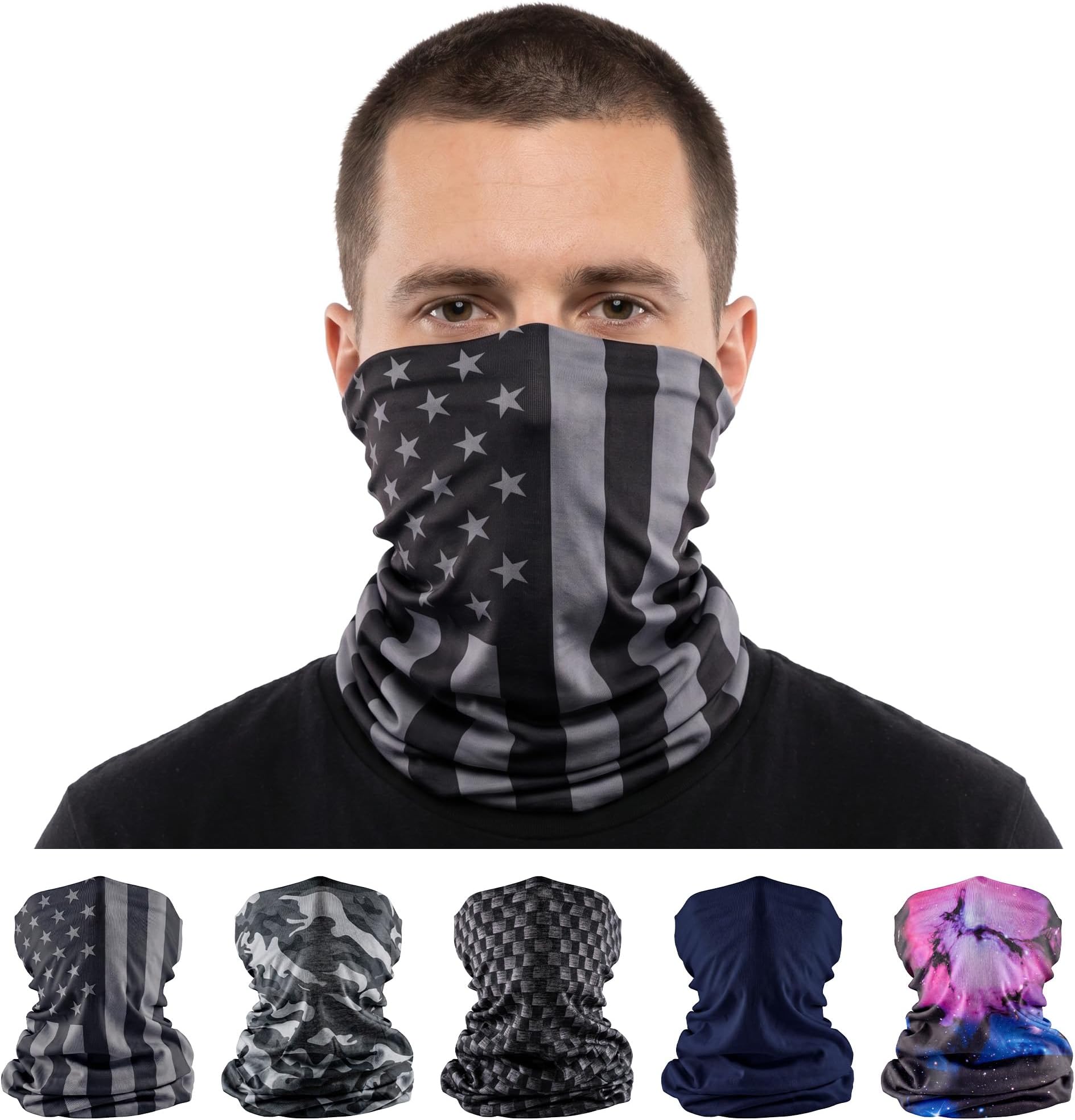 Company 5-Pack UV Face Shield | UV 30+ Multipurpose Neck Gaiter Balaclava for Adults | Multiple Color Packs