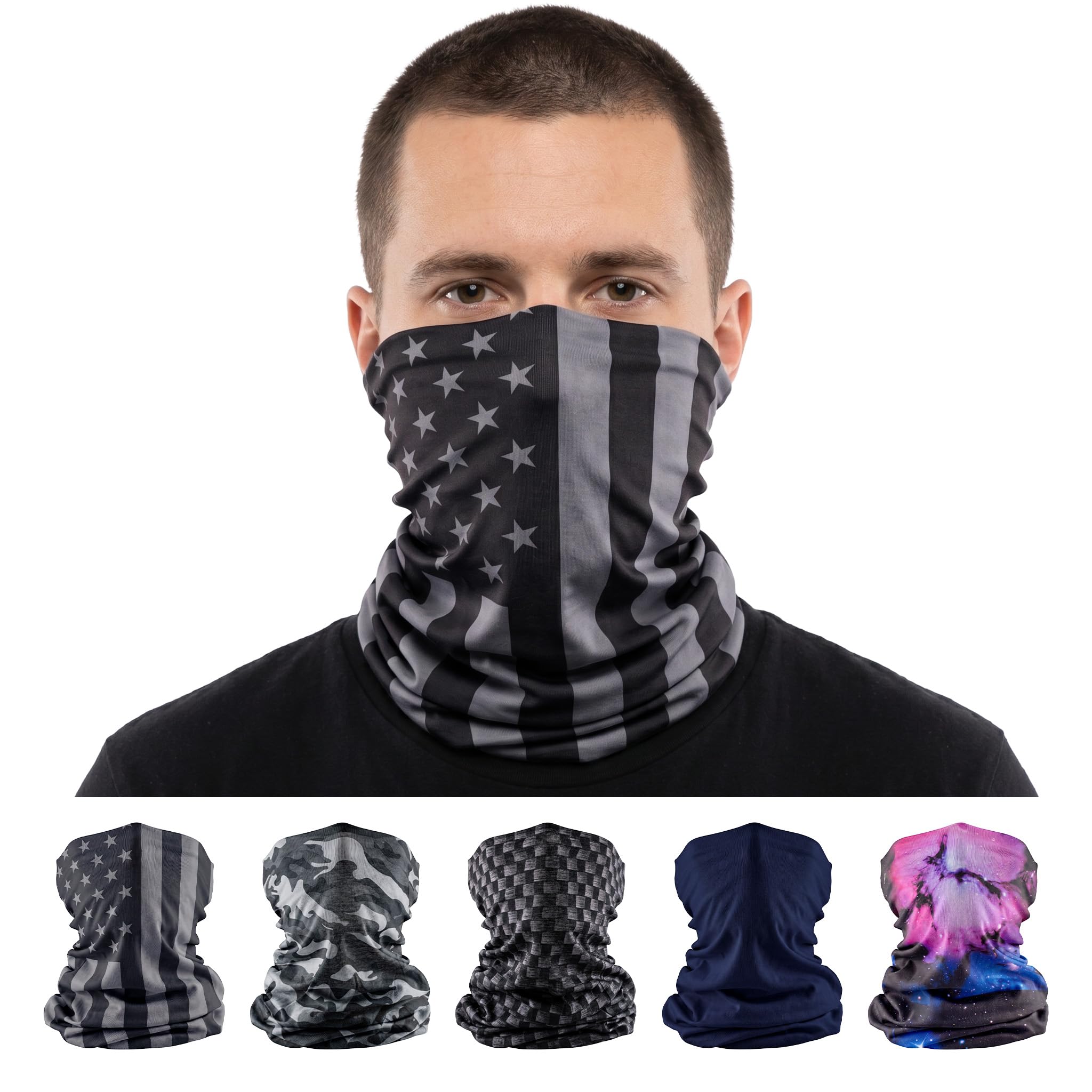 S A Soul of Adventure 5-Pack UV Face Shield | UV 30+ Multipurpose Neck Gaiter Balaclava for Adults | Multiple Color Packs