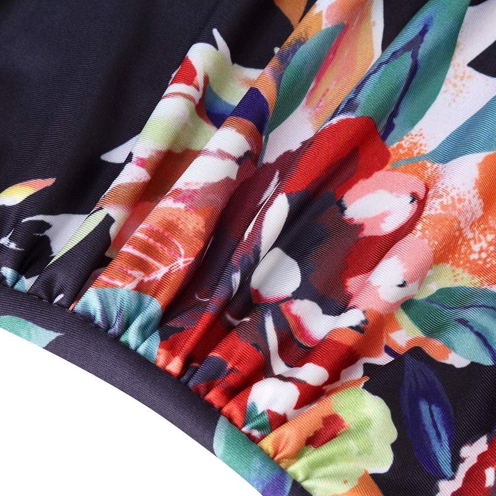 GloryStar Women Strapless Floral Print Bohemian Boho Maxi Dress Casual Off Shoulder Beach Party Dress with Pockets (L, A-Black red Print) - Image 5