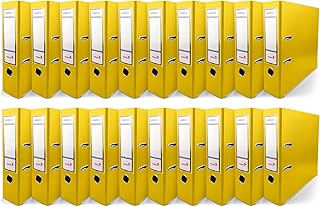 Netuno 20x Ekobox Archivador Amarillo 2 anillas 8cm lomo estrecho tamaño A4 organizador de cartón sólido para oficina estanterías carpetas y escritorio de despacho