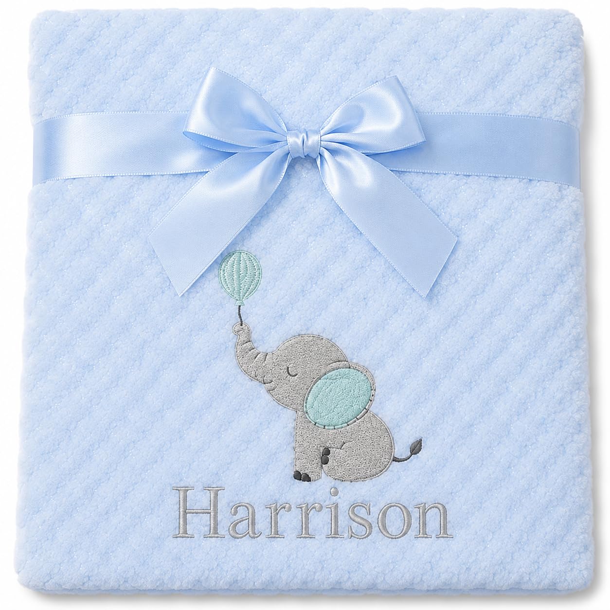 The Baby Box Personalised Blue Baby Blanket with Elephant Embroidery