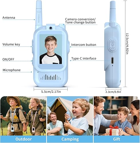 Miniatura 7 de BlueFire Walkie Talkies para niños con video, pantalla de radios de juguete con efectos de voz, emparejamiento uno a uno, largo alcance, juguetes de