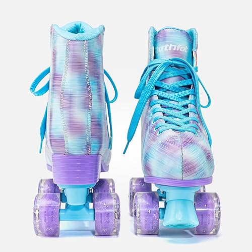 Miniatura 3 de Patines de ruedas para mujeres y niñas con cuatro ruedas iluminadas de doble fila, patines de piel sintética de alta calidad