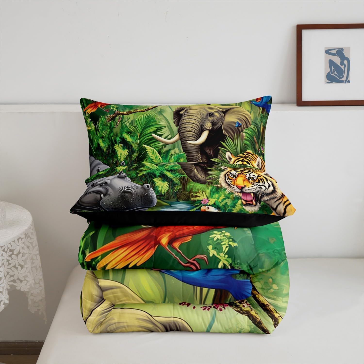 Jungle Animals Comforter Set - Full Crocodile, Hippo, Elephant, Tiger Bedding - Safari Animal Theme - Down Comforter with 1 Comforter and 2 Pillow Cases - Image 6