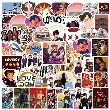 62Pcs Lovejoy Stickers Pack, Cute Cartoon Vinyl Waterproof Sticker Decals for Water Bottle, Laptop, Phone, Scrapbooking, Journaling Choice for Party Supply Decor