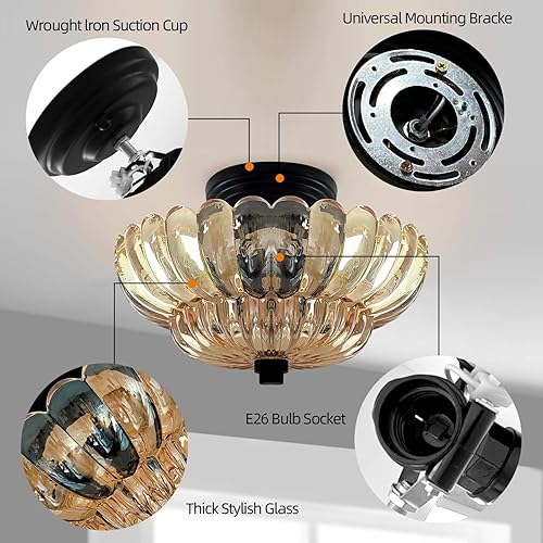 Miniatura 3 de Lámpara de techo semiempotrada, moderna lámpara de techo marrón con vidrio transparente para sala de estar, pasillo, cerca de la lámpara de techo,