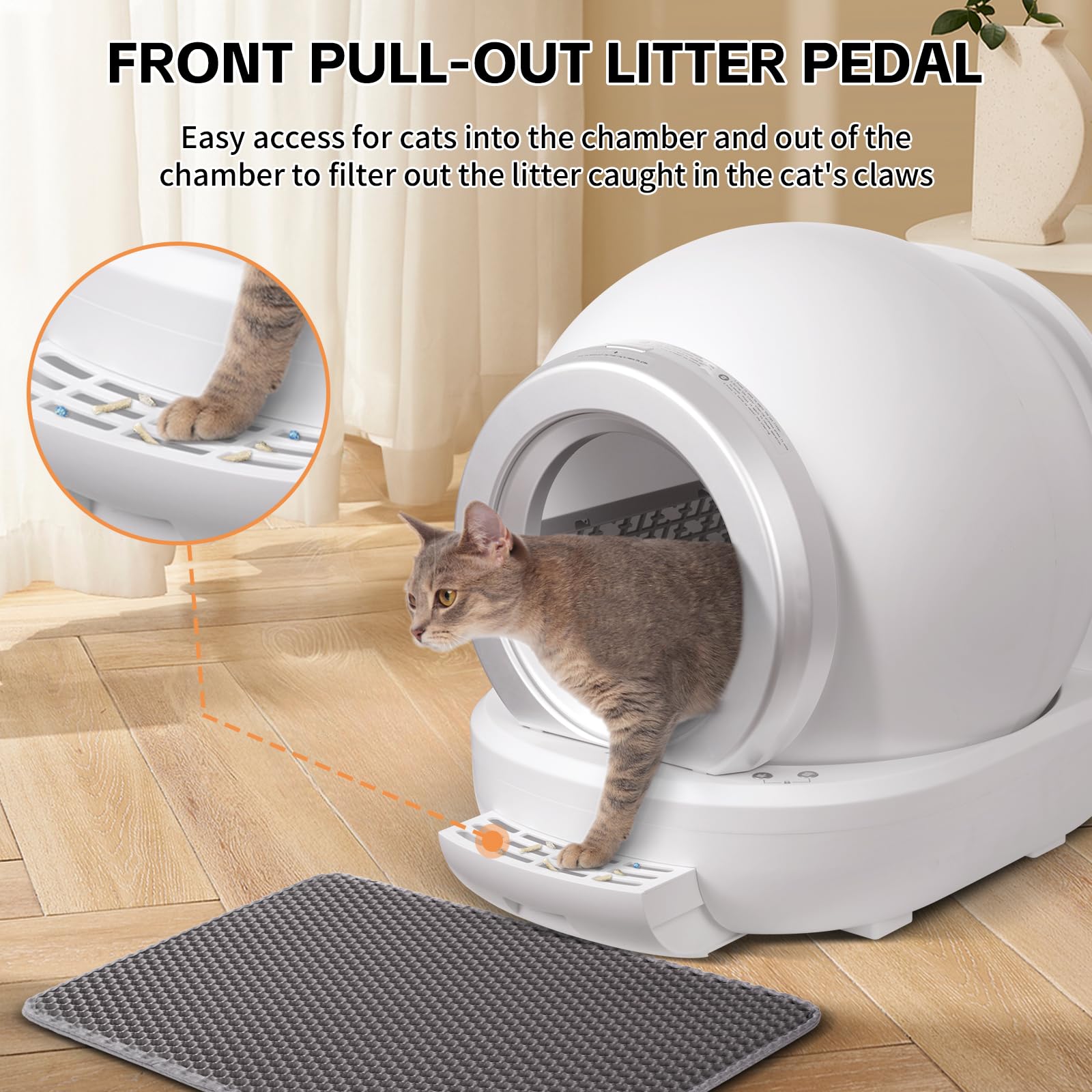 Katzenstreu, selbstreinigend, 65 l, automatische Katzentoilette, intelligenter Alarm, Gesundheitsmonitor, geruchshemmendes Katzenstreu, für mehrere Katzen