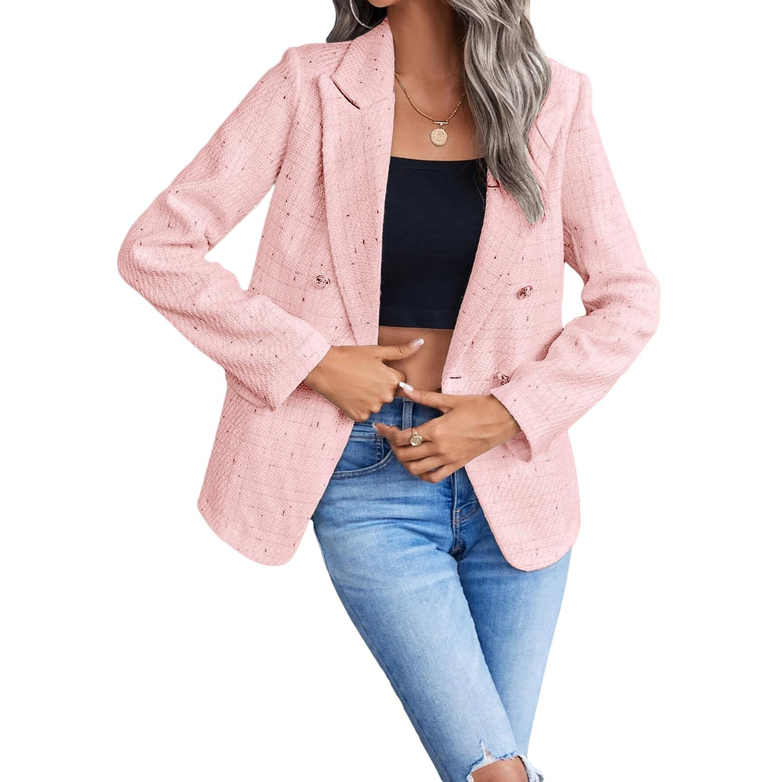 Blazer Elegante Donna, Giacca Elegante Casual Elegante con Cardigan Allentato Colletto Dentellato Giacca Senza Bottoni con Tasche Giacca da Abito Business Casuale Cardigan