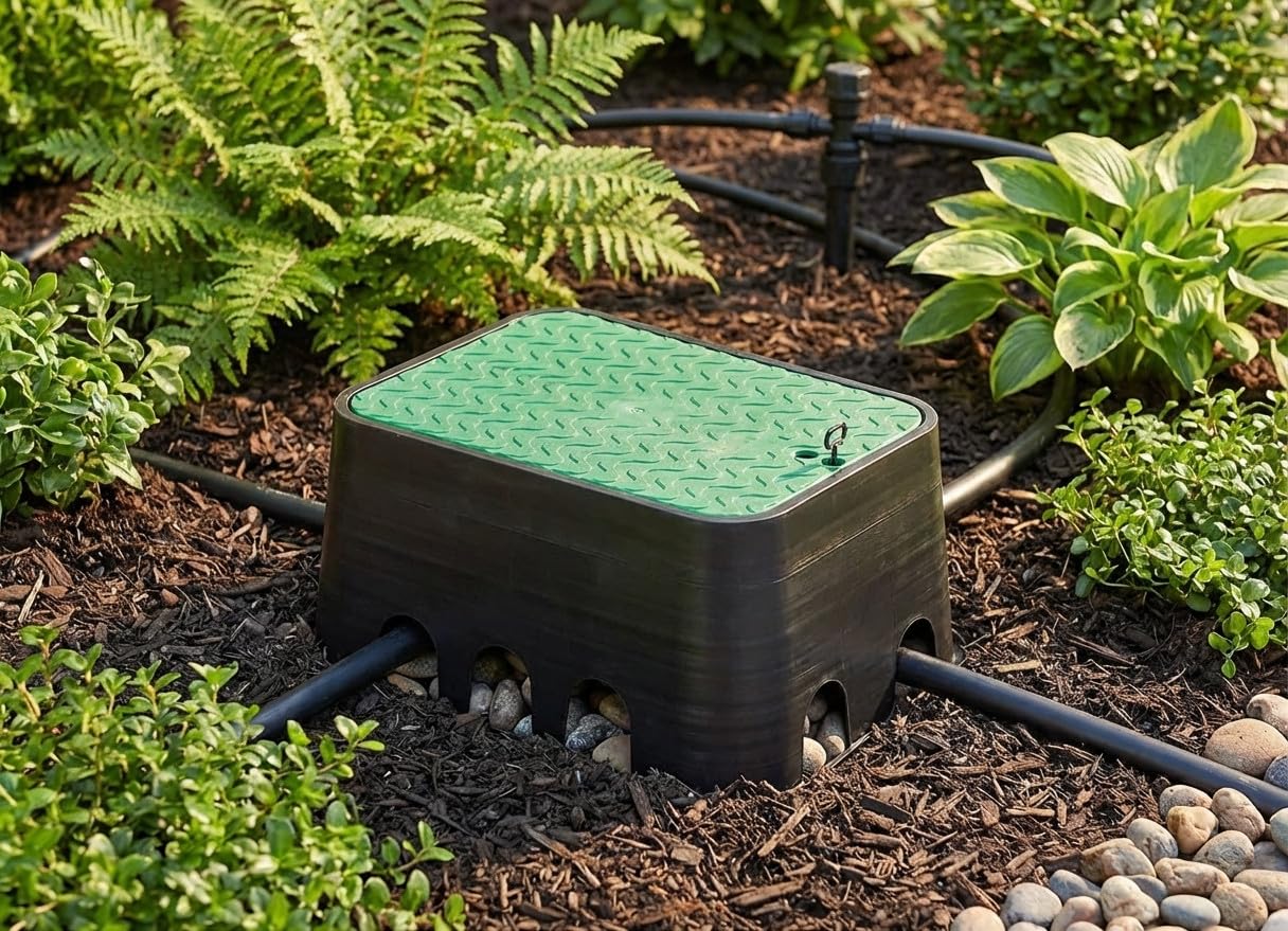 Boîte Irrigation Jardin Suinga Boîte D'Arrosage ARCHETTE - Pour 4-7 Électrovannes - Polyéthylène Haute Résistance - 64x53x30 Cm Coffret électrovannes