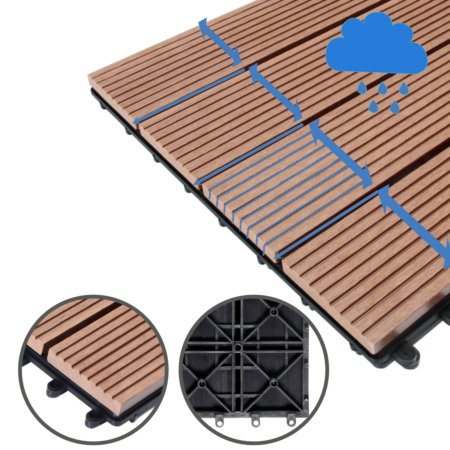CASARIA® Set Baldosas Jardín Exterior WPC 30x30cm Losetas Madera Antideslizantes con Drenaje Suelo Terraza Balcón Sistema Click Aspecto Madera 4 Tablones Resistente a la Intemperie Terracota 4m²