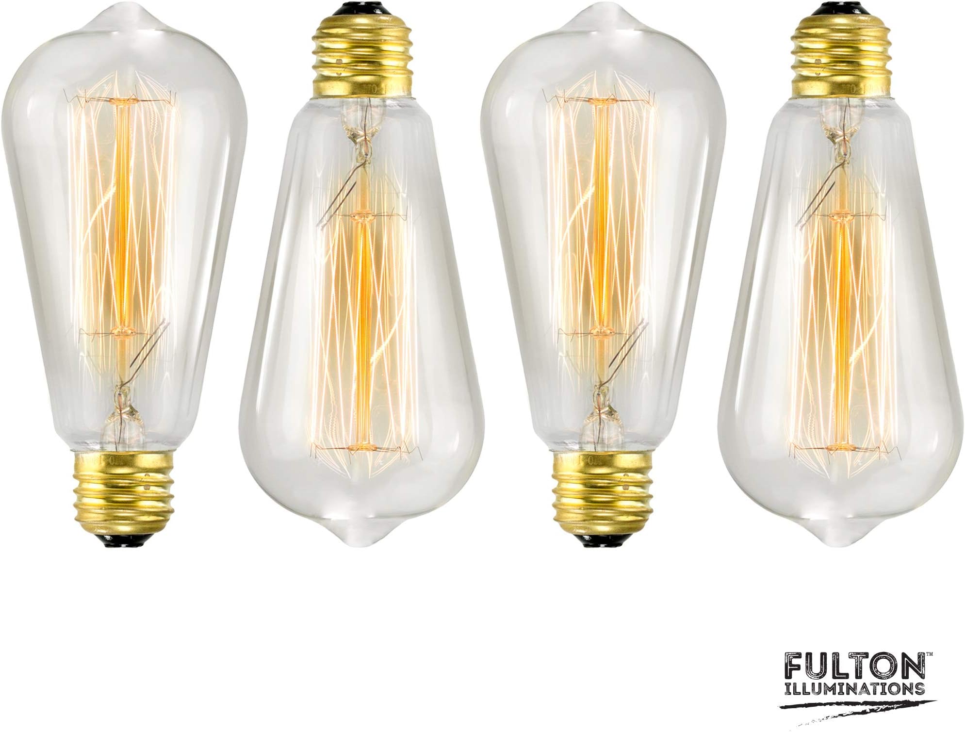 4-Pack Edison Bulb, Vintage Incandescent Light Bulbs, Antique Style Light Bulb, 60W, E26 Base, 110V, Dimmable Antique Exposed Filament, E26, ST58 Lights for Home Lighting and Decorative Fixtures