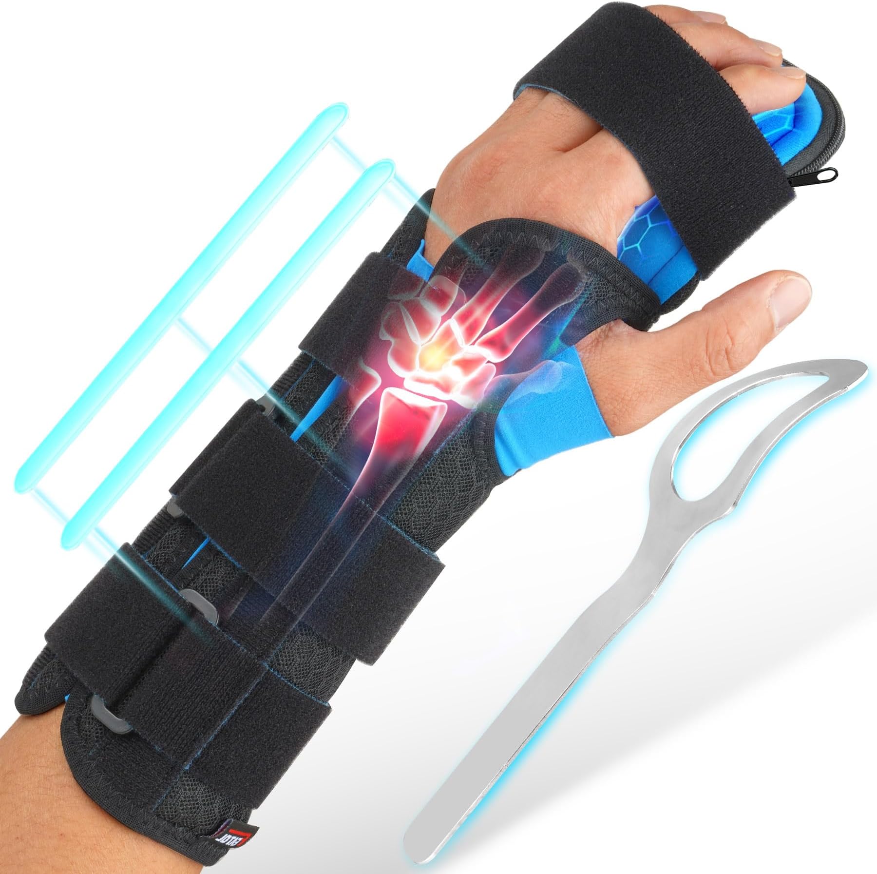 FEATOL Resting Hand Splint with Removable Splints For Men and Women- Wrist Finger Brace Pain Relief For Carpel Tunnel, Stroke Recovery,Tendinitis Left Small