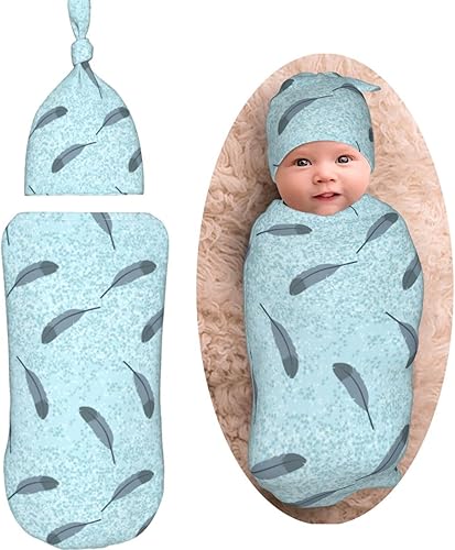 Pigeon Feathers - Manta para envolver al recién nacido con gorro, suave saco de dormir para bebé, elástico y ajustable, mantas para recibir para