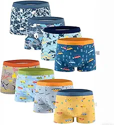 Cueca boxer infantil de dinossauro, pacote com 8 cuecas de algodão para bebês e crianças de 2 a 12 anos